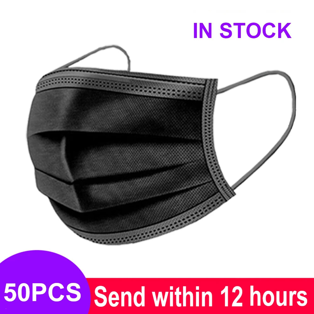 Pink Black Disposable Non-Woven 3-Layer Face Mask Breathable Mask with Elastic E
