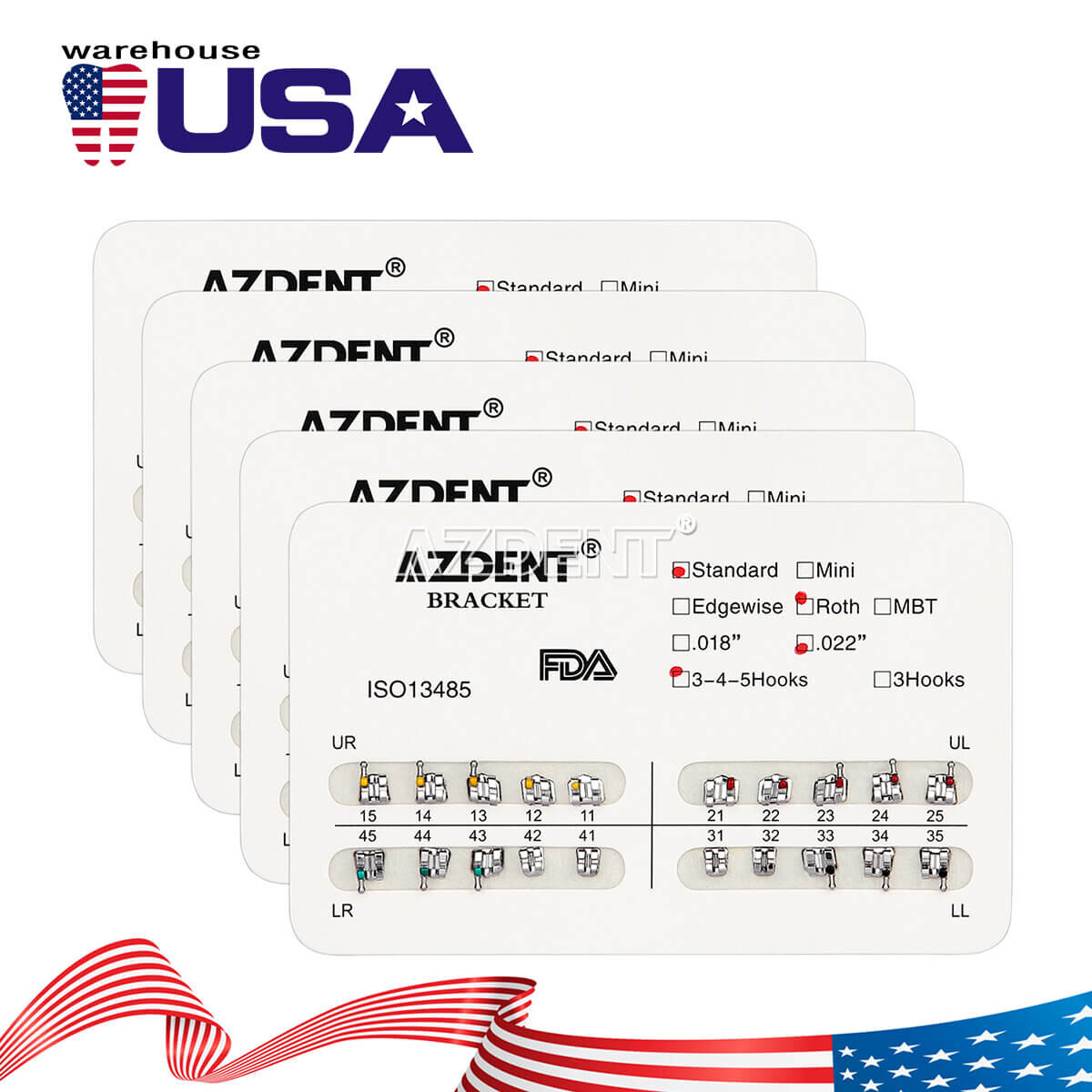 Dental Orthodontic Brackets Teeth Braces Standard Roth .022 Hooks 3-4-5