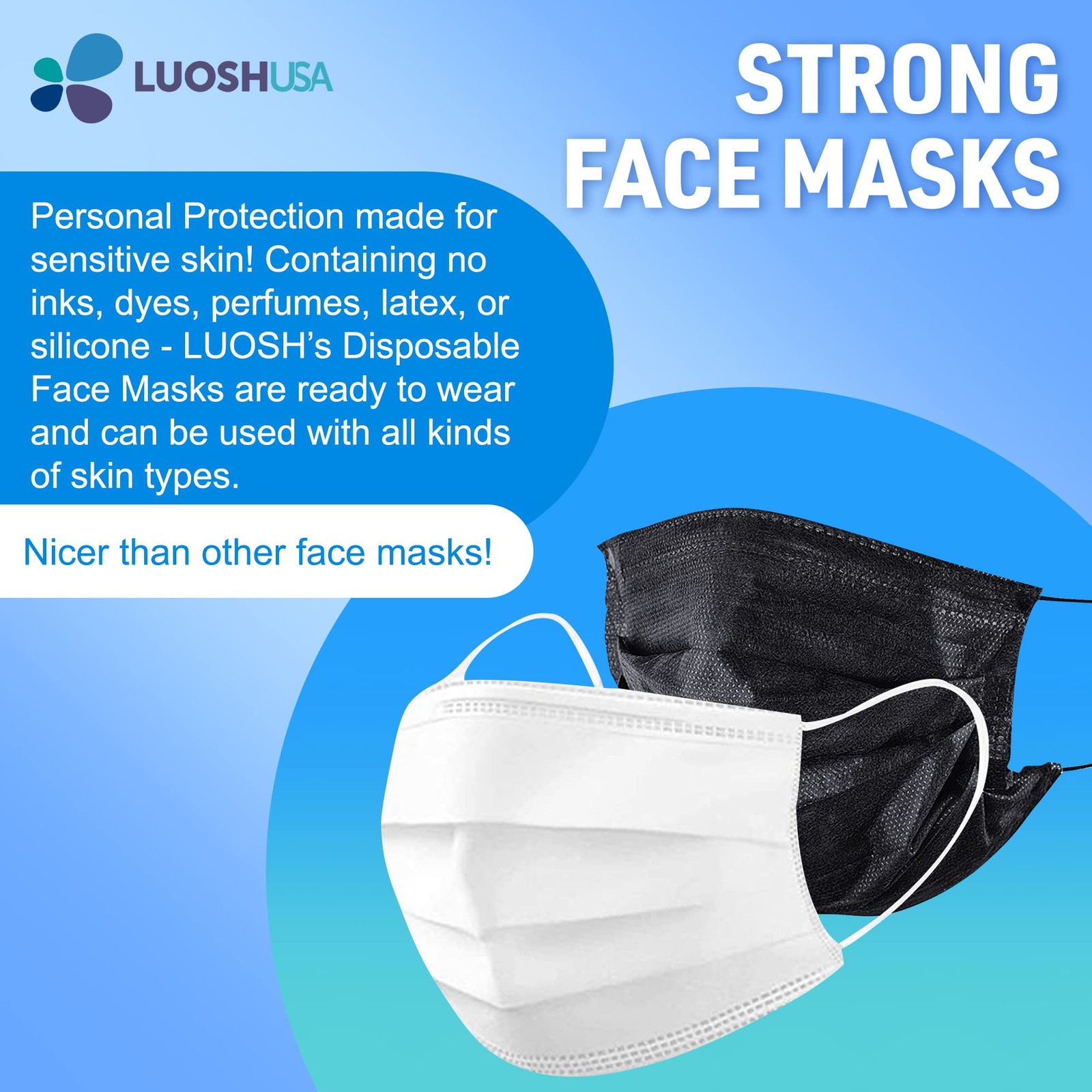 3 Ply Made in USA, 50 Pack Disposable Masks for Adults, ASTM Level 3, Large S…
