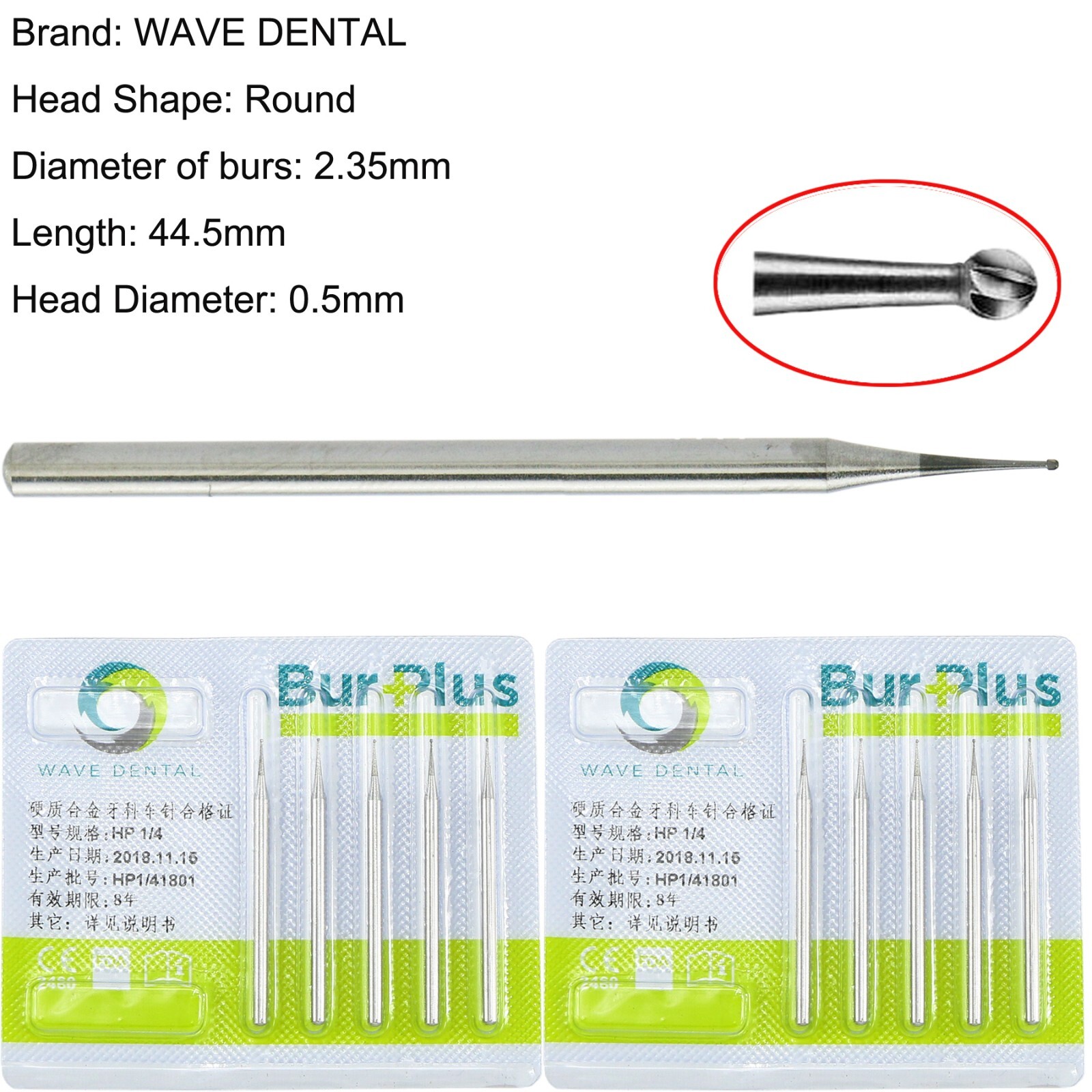 10Pcs Wave Dental Carbide Bur HP For Low Speed Round Straight HP 1 2 3 4 5 6 7 8