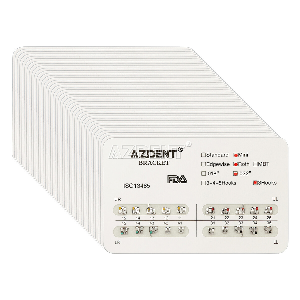 AZDENT Dental Orthodontic Bracket Braces Mini Roth Slot .022 Hooks 3-4-5