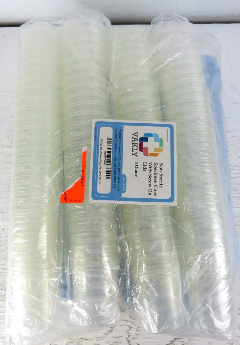 100 Vakly 4 Ounce Non-Sterile Specimen Cups With Screw On Lids