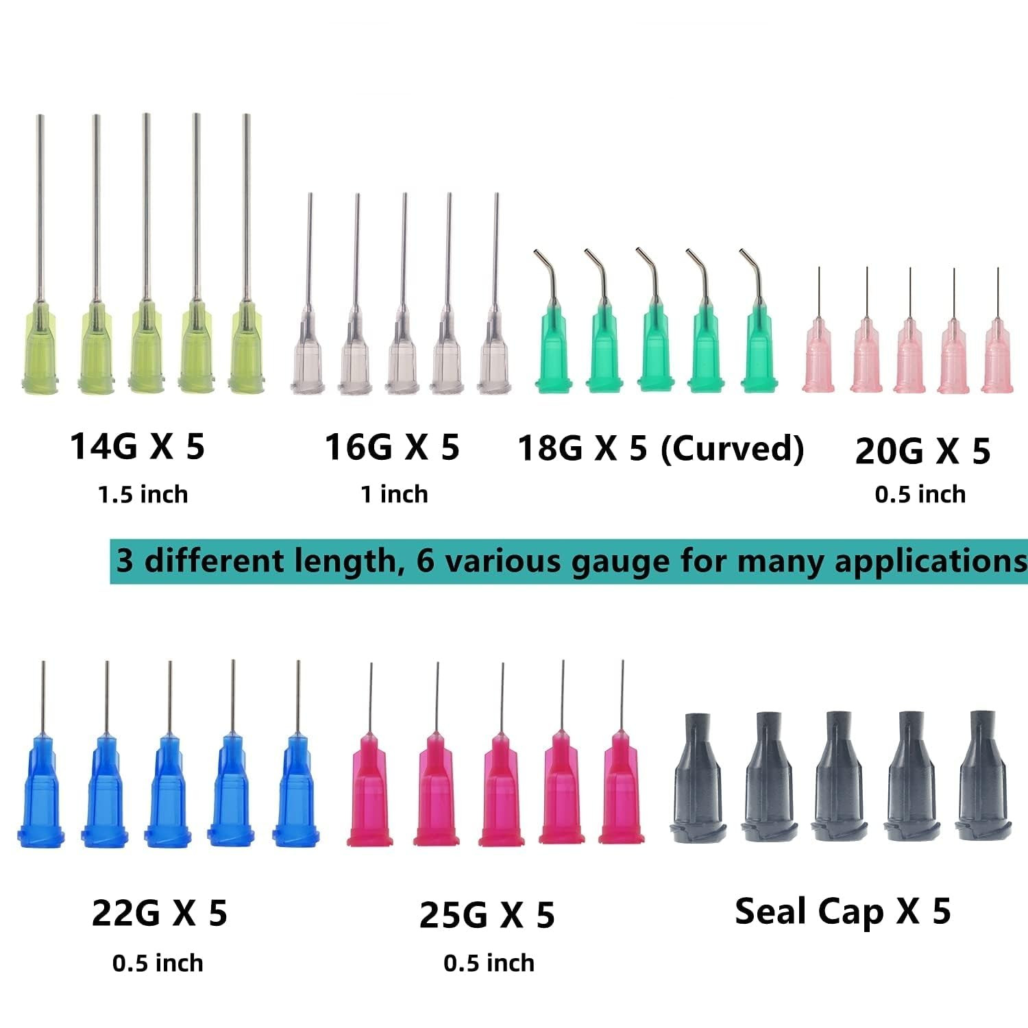 30 Pack 1Ml, 3Ml, 5Ml, 10Ml, 20Ml Measuring Dispenser With14Ga,16Ga, 18Ga, 20Ga,