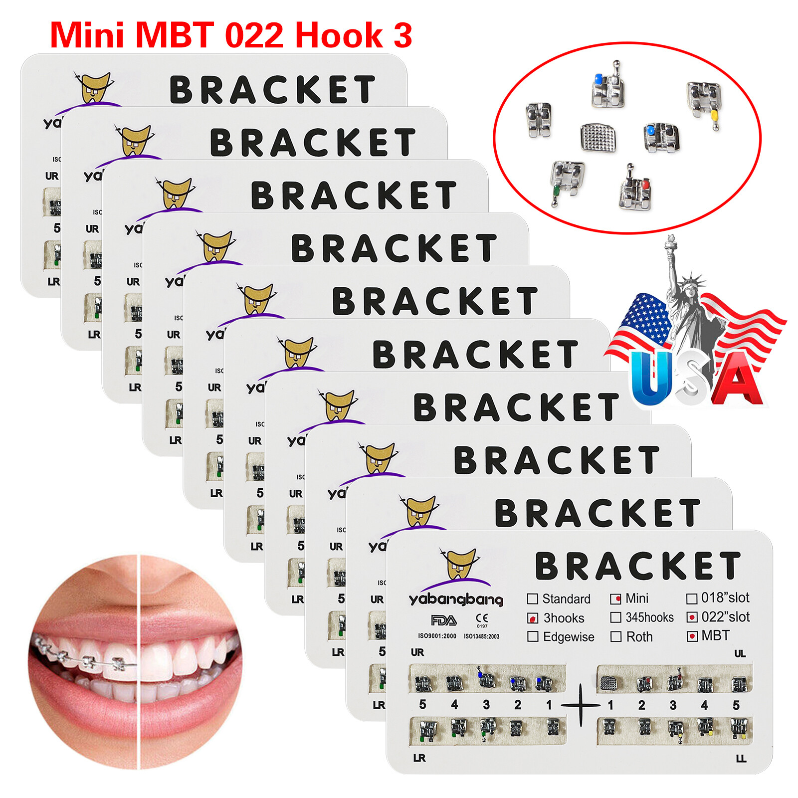 10-200 Packs Dental Orthodontic Brackets Brace Metal Mini MBT.022 Hook 3 Ua