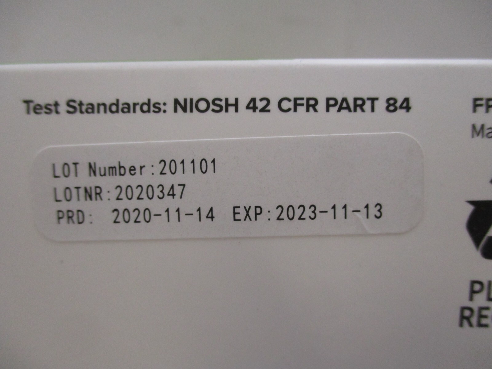 NIOSH N95 Round Respirator Face Mask, 20 masks per box, exp: 11/2023