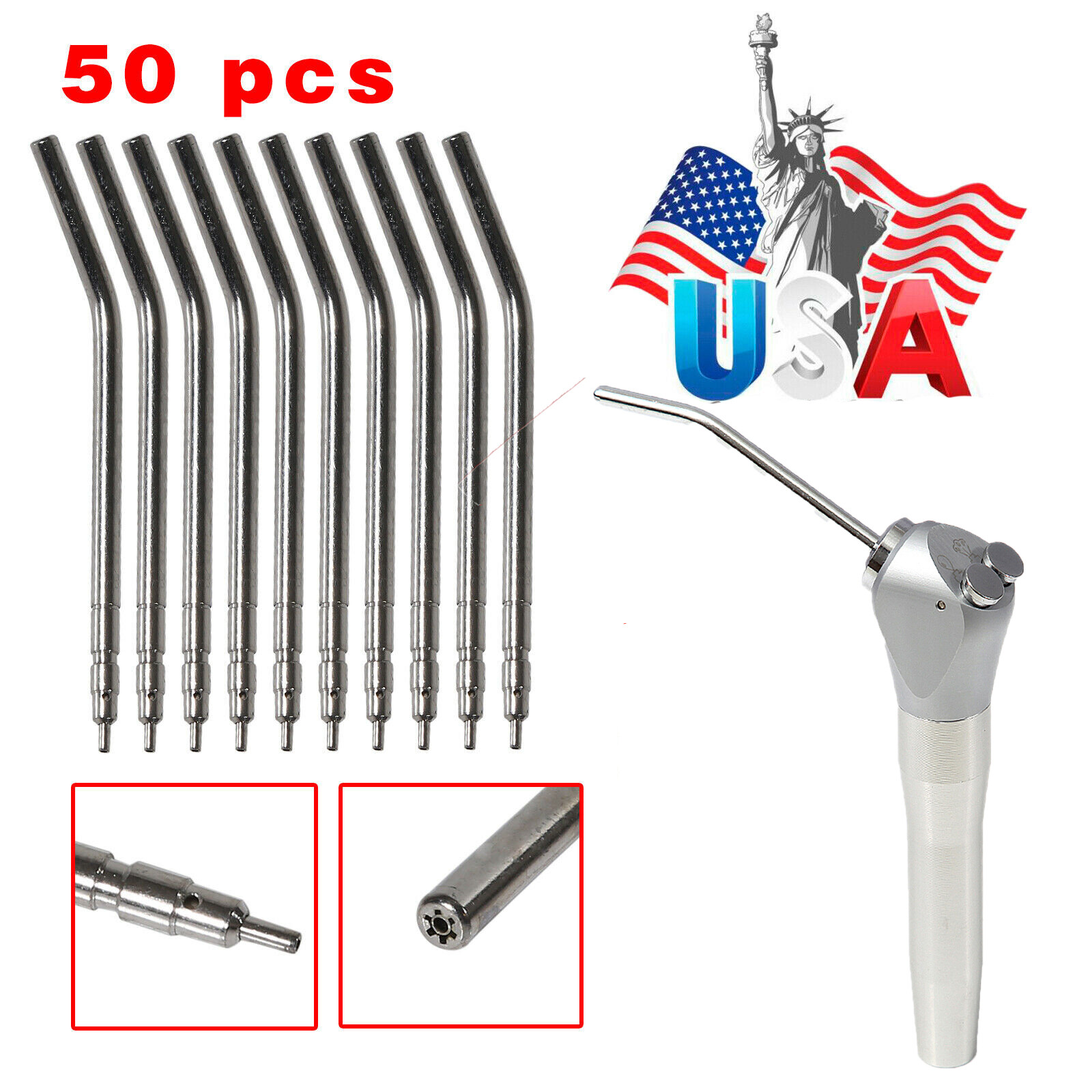Dental Air Water Spray Triple Syringe Metal 3 Way Handpiece /50*Nozzles/Tips M