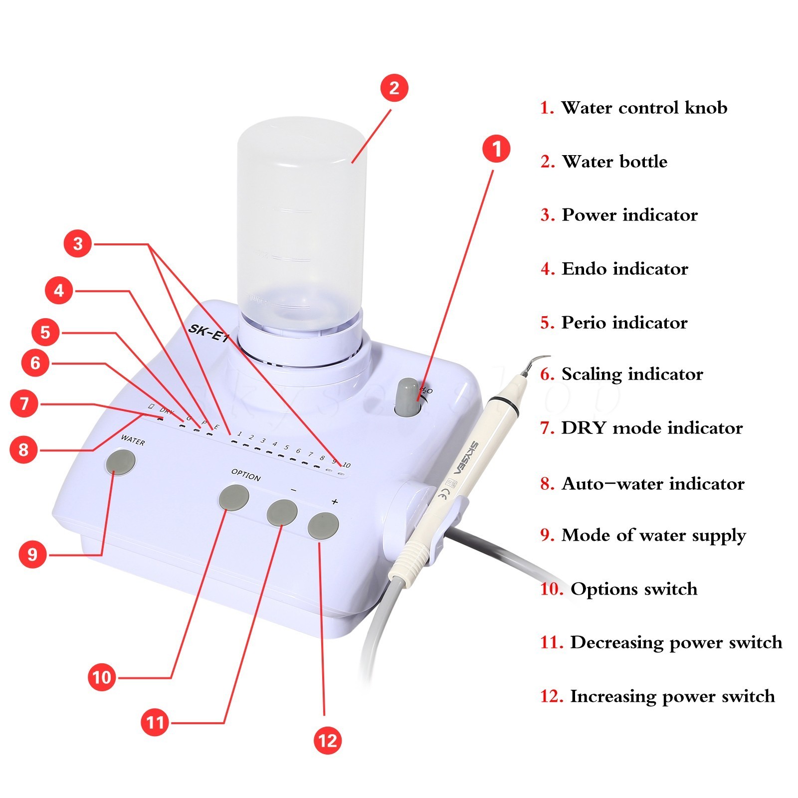 Dental Ultrasonic Piezo Scaler Handpiece w/2 Bottles Fit EMS Cavitron SKYSEA
