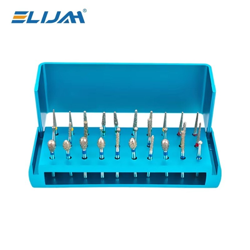 Dental Diamond Burs Drill+Disinfection Bur Block High Speed Handpiece–30Pcs/Set