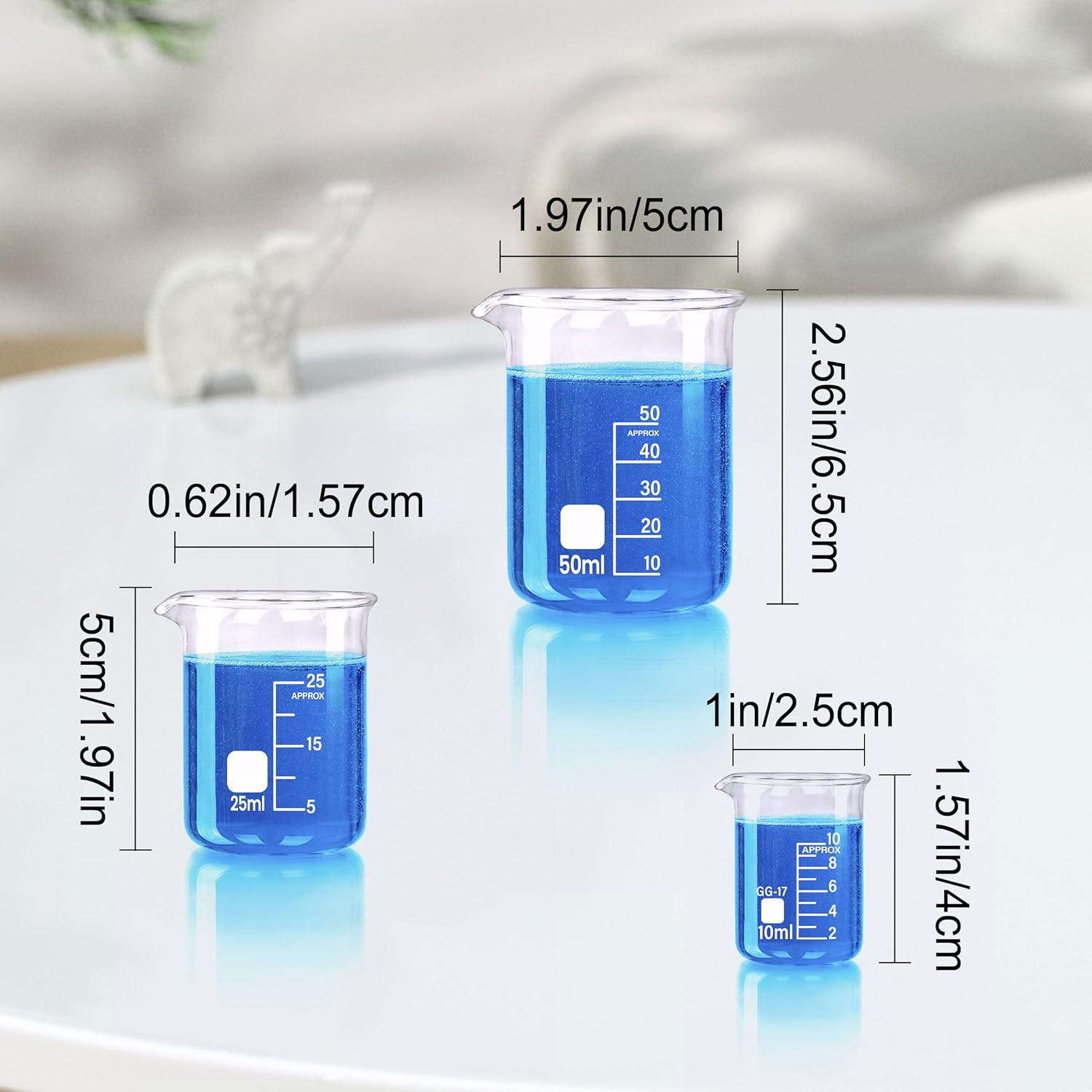 Glass Beakers Set, 5 Sizes – 10Ml, 25Ml, 50Ml, 100Ml, 250Ml, 3.3 Borosilicate Be