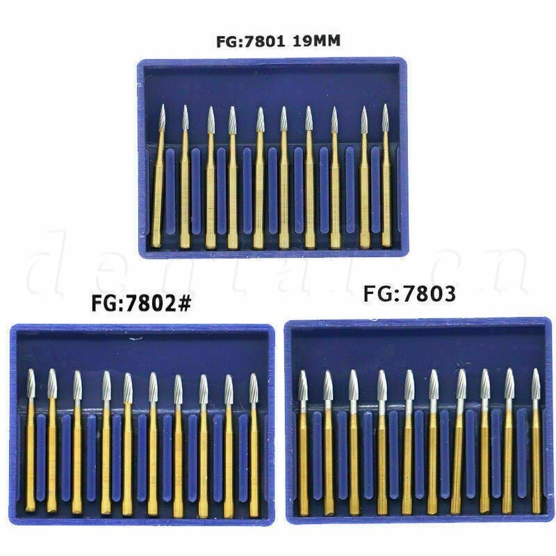 10x Dental Trimming Finishing Polishing Gold Carbide Bur High Speed FG 1.6mm