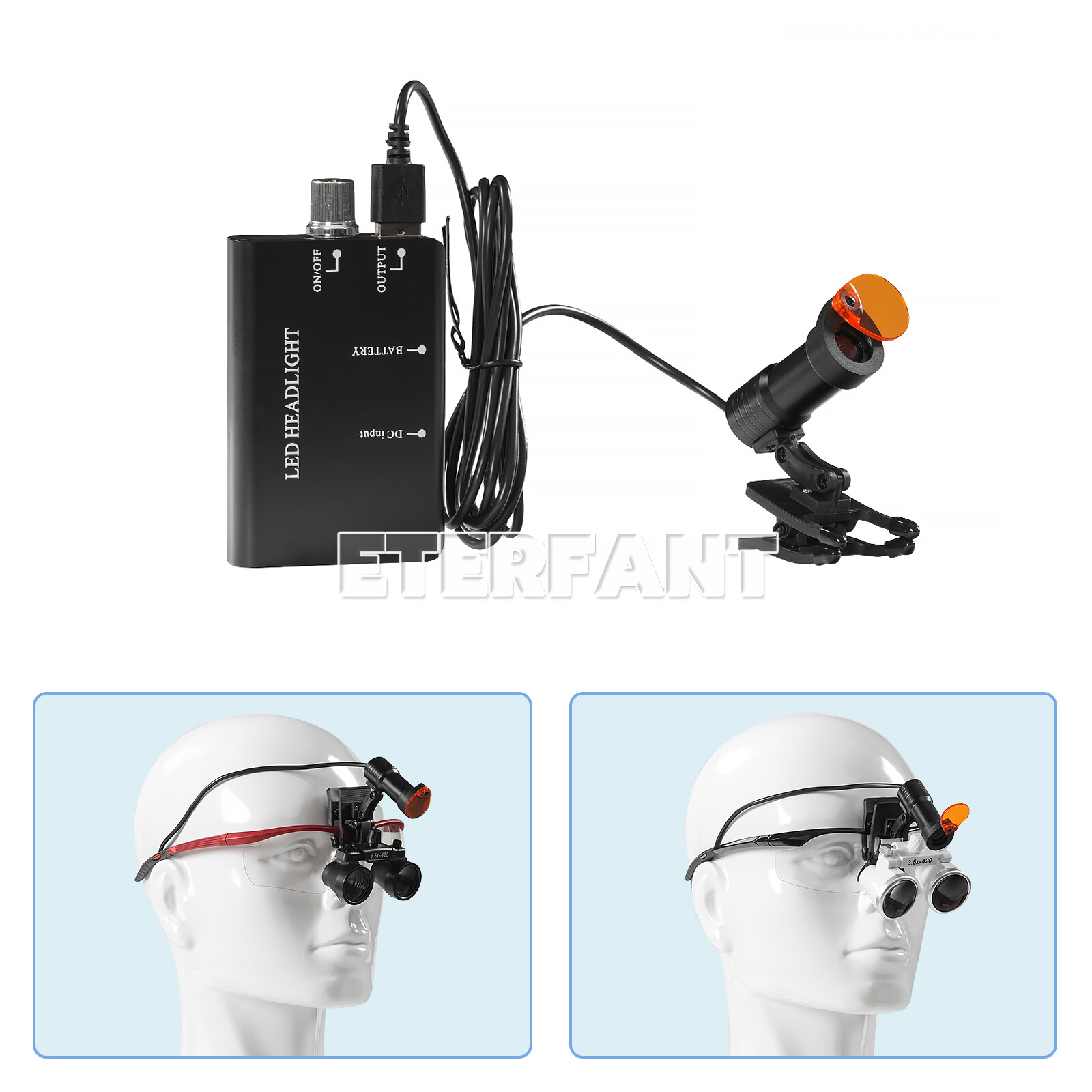 ETERFANT 5W LED Headlight Lamp Dental Metal Clip w/Filter for Binocular Loupe