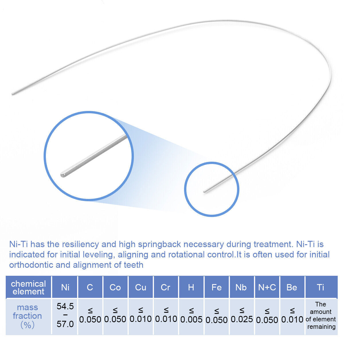 AZDENT arcos de ortodoncia niti super elástico rectángulos ovoide forma dental