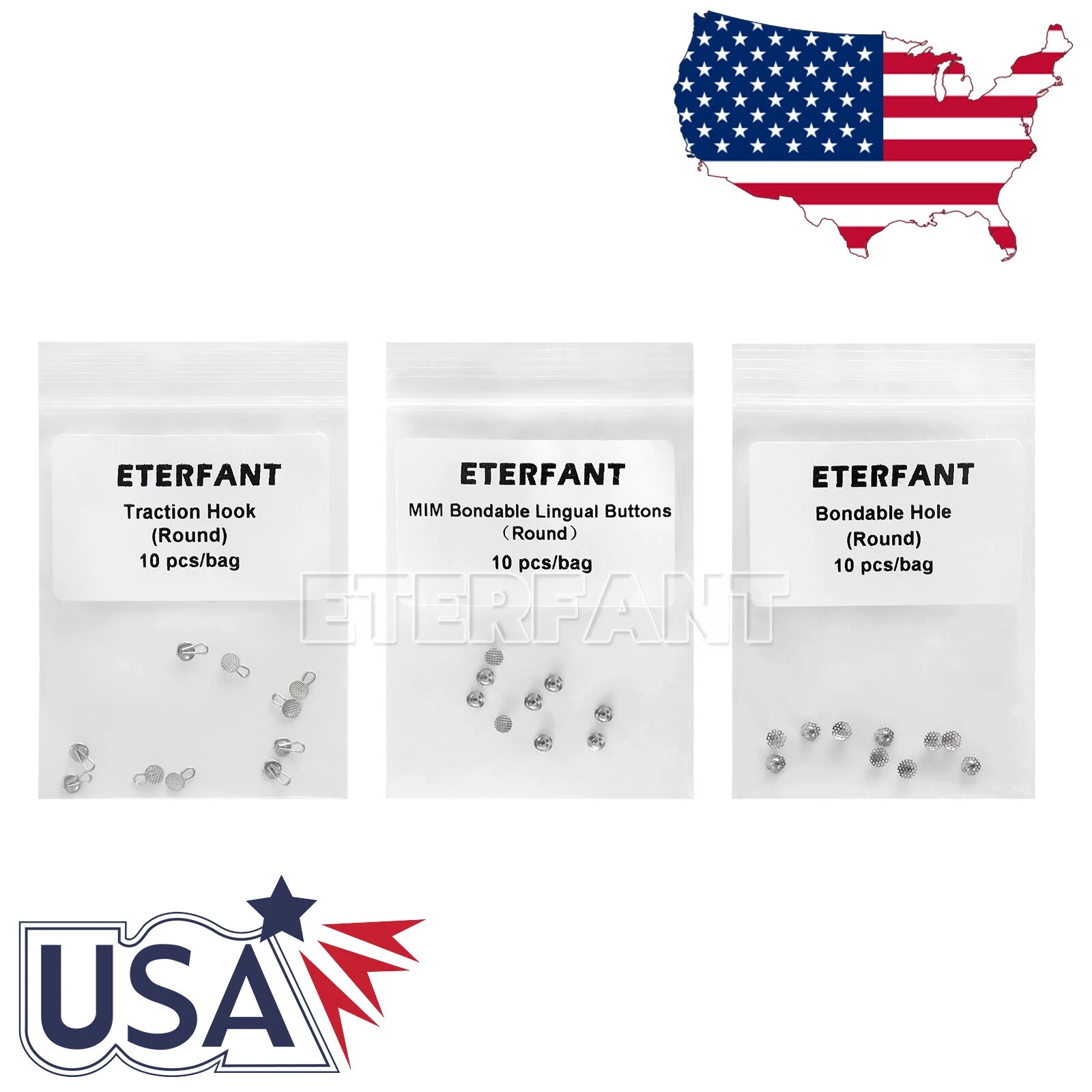 10PCs ETERFANT Dental Ortho Lingual Button Round Traction Hook Bondable US