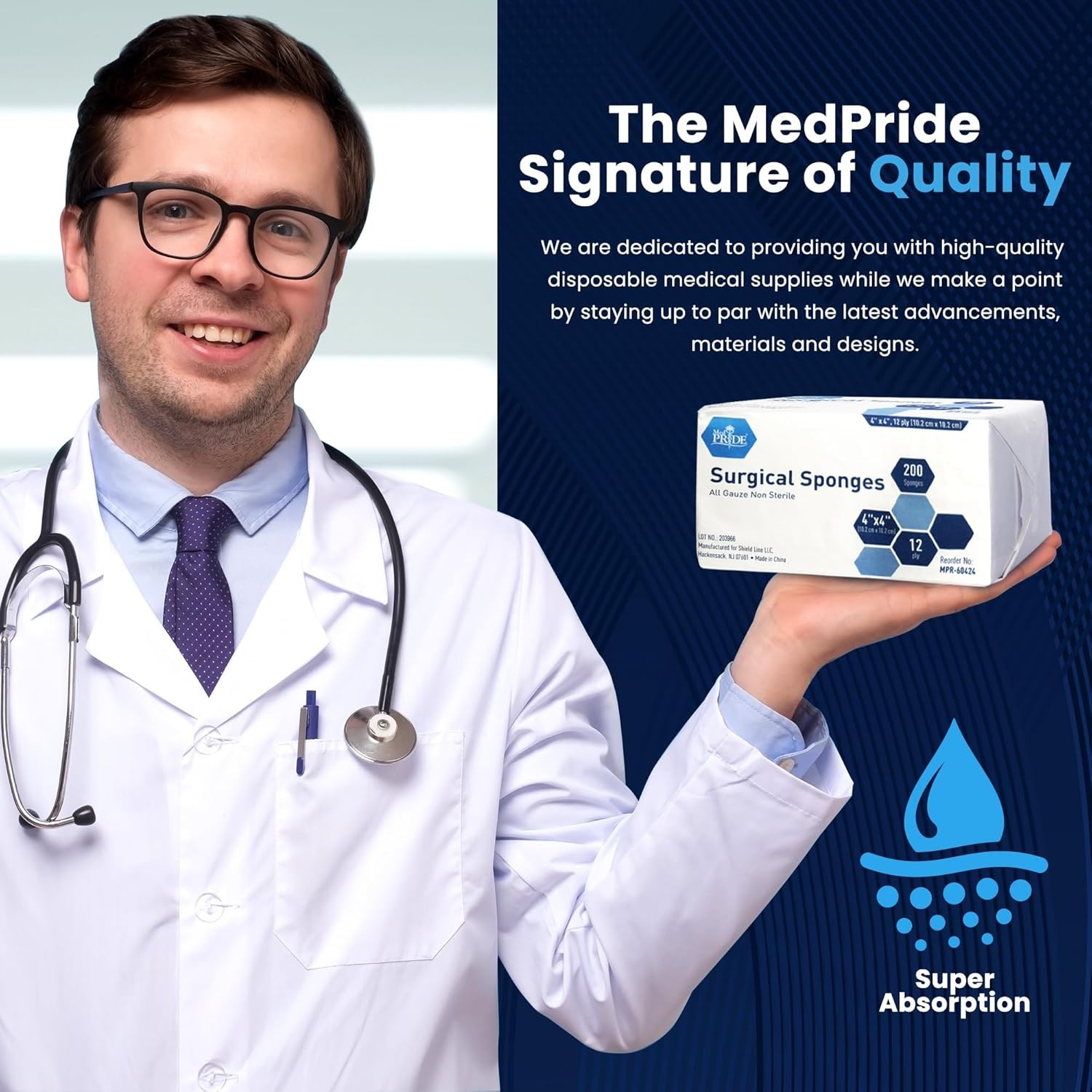 MED PRIDE 4”x 4” Gauze, 200 Surgical Sponges 12-ply 200 Count (Pack of 1)