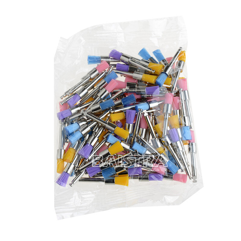 100pcs Dental Colorful Nylon Bowl Polishing Brushes Polisher Prophy Flat Type