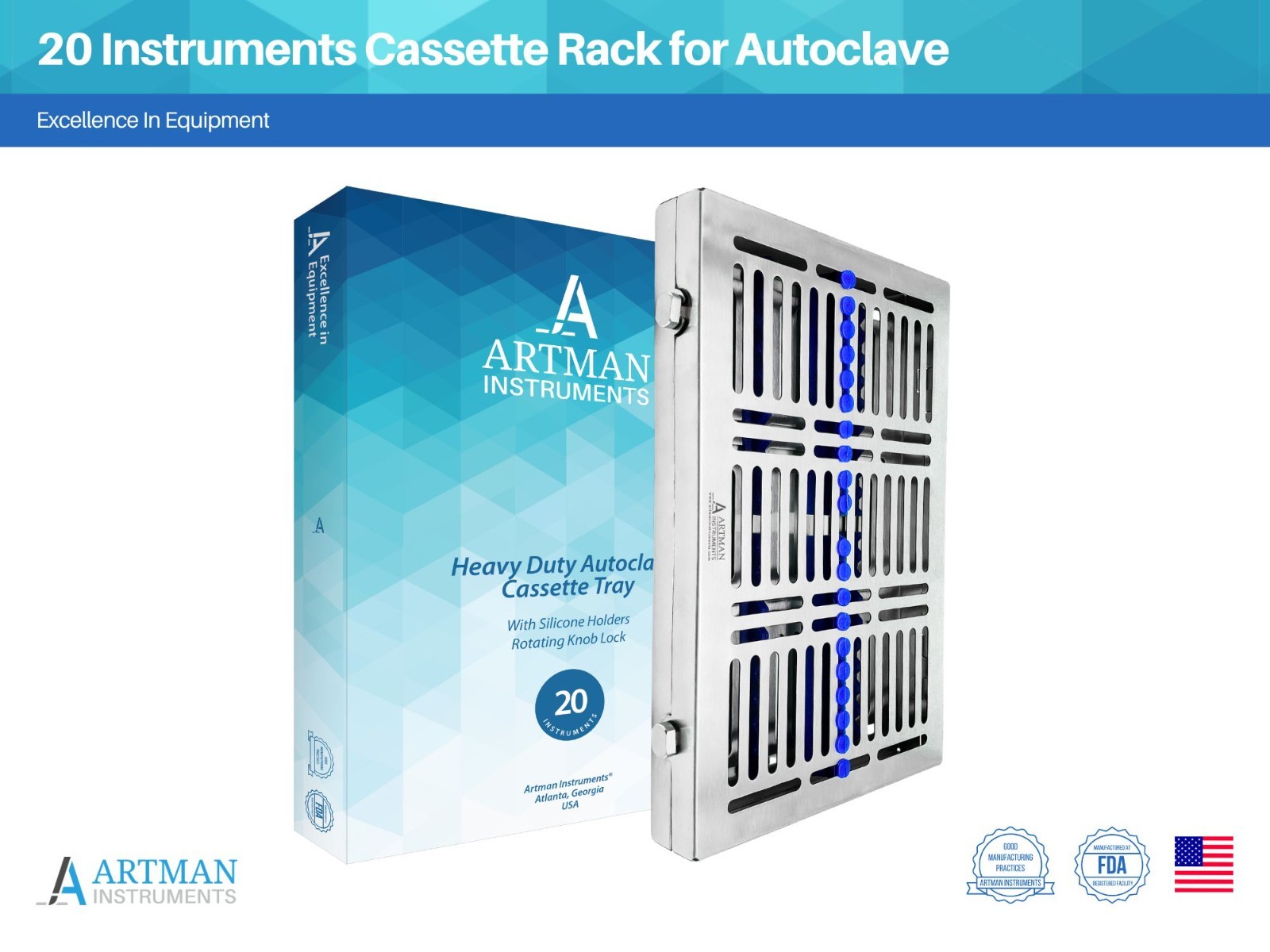 Artman Instruments Sterilization Cassette – Holds 20 Tools, Autoclavable Tray