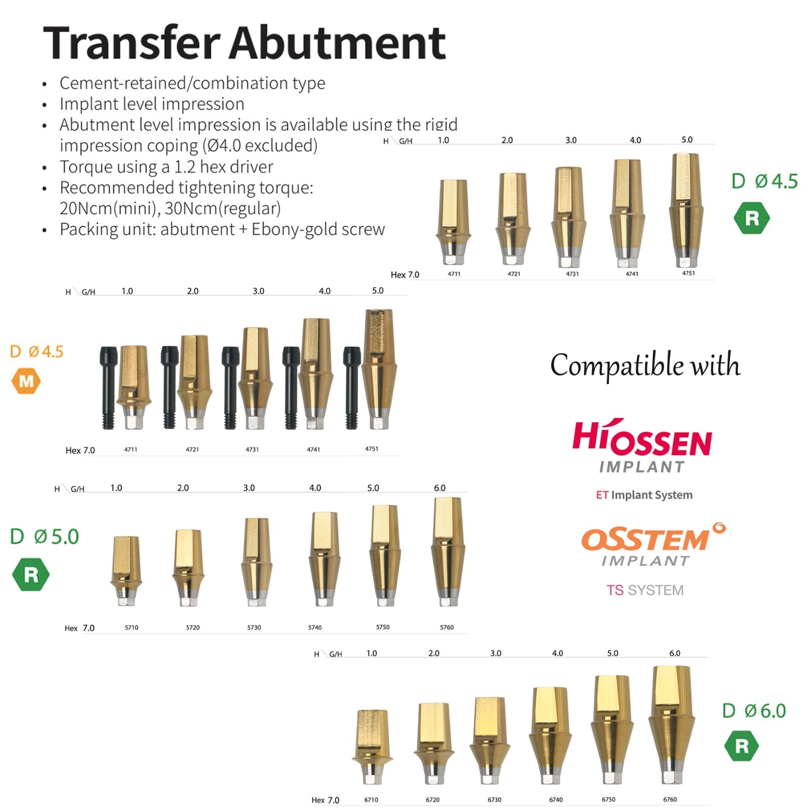 US Dental Straight Transfer Titanium Abutment Fit Osstem TS/Hiossen ET R/M