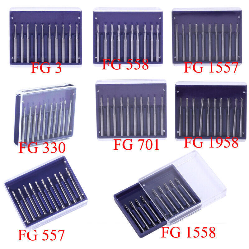 Fresas redondas de carburo de tungsteno dental FG1-FG5 Alta velocidad 10Pcs FXA