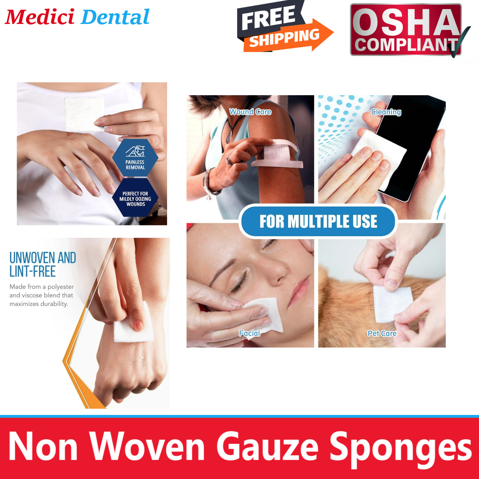 1000 Pack – 2×2 Non Woven Gauze Sponges 4-Ply, Non-Sterile Cotton Dental Medical
