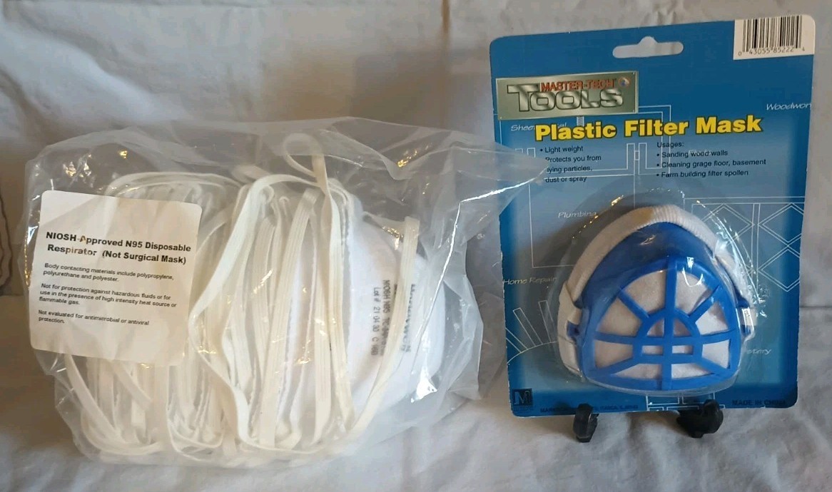 20 Masks Honeywell N95 DC300N95B & 1 Plastic Filters Face Mask NIOSH-2 Goggles