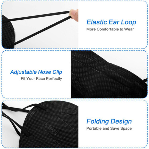 100 Black Color KN95 Protective 5 Layer Face Mask Disposable Respirator BFE 95%