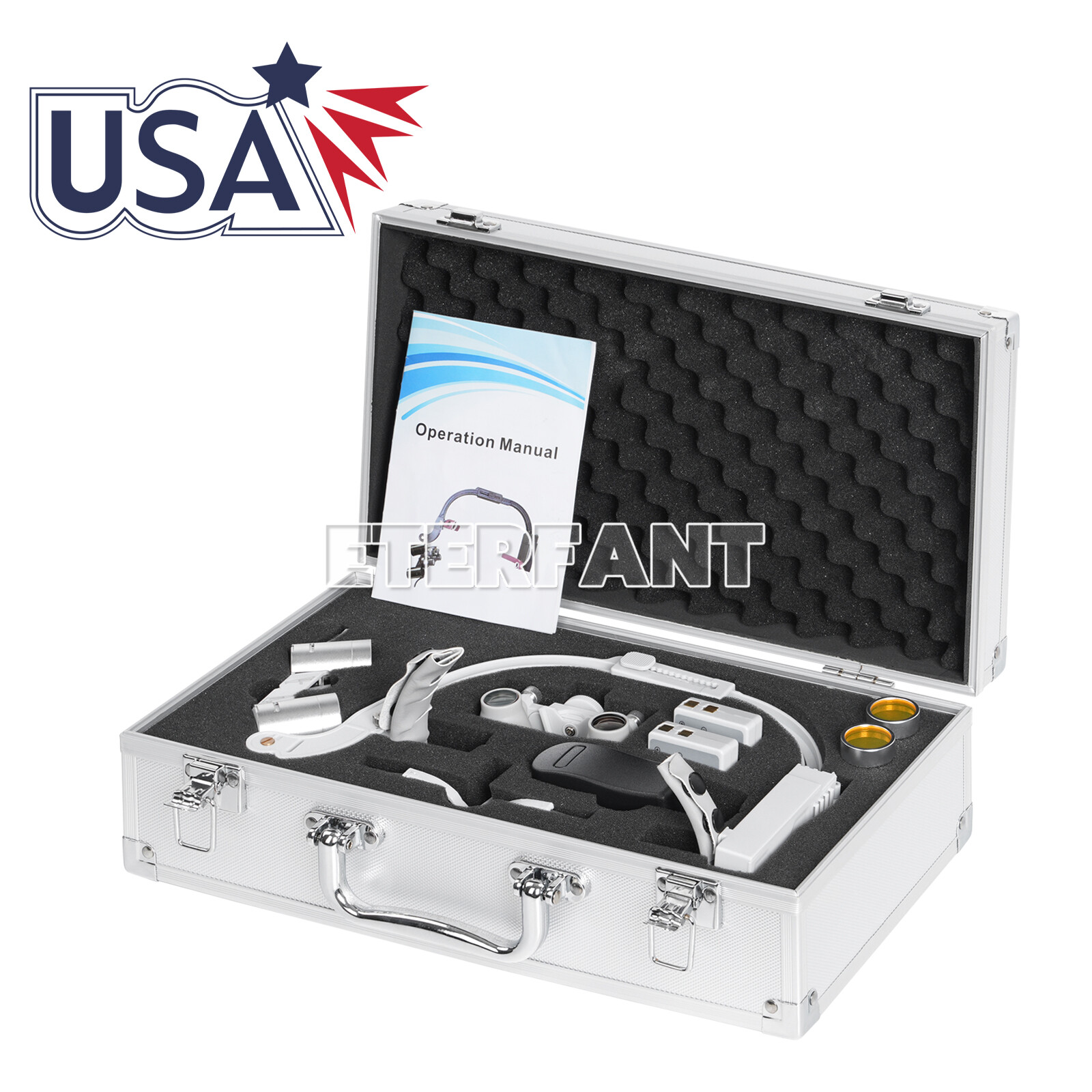 ETERFANT Dental 3.5X Headband Binocular Loupes+5W Dual LED Head Light 2 Leds