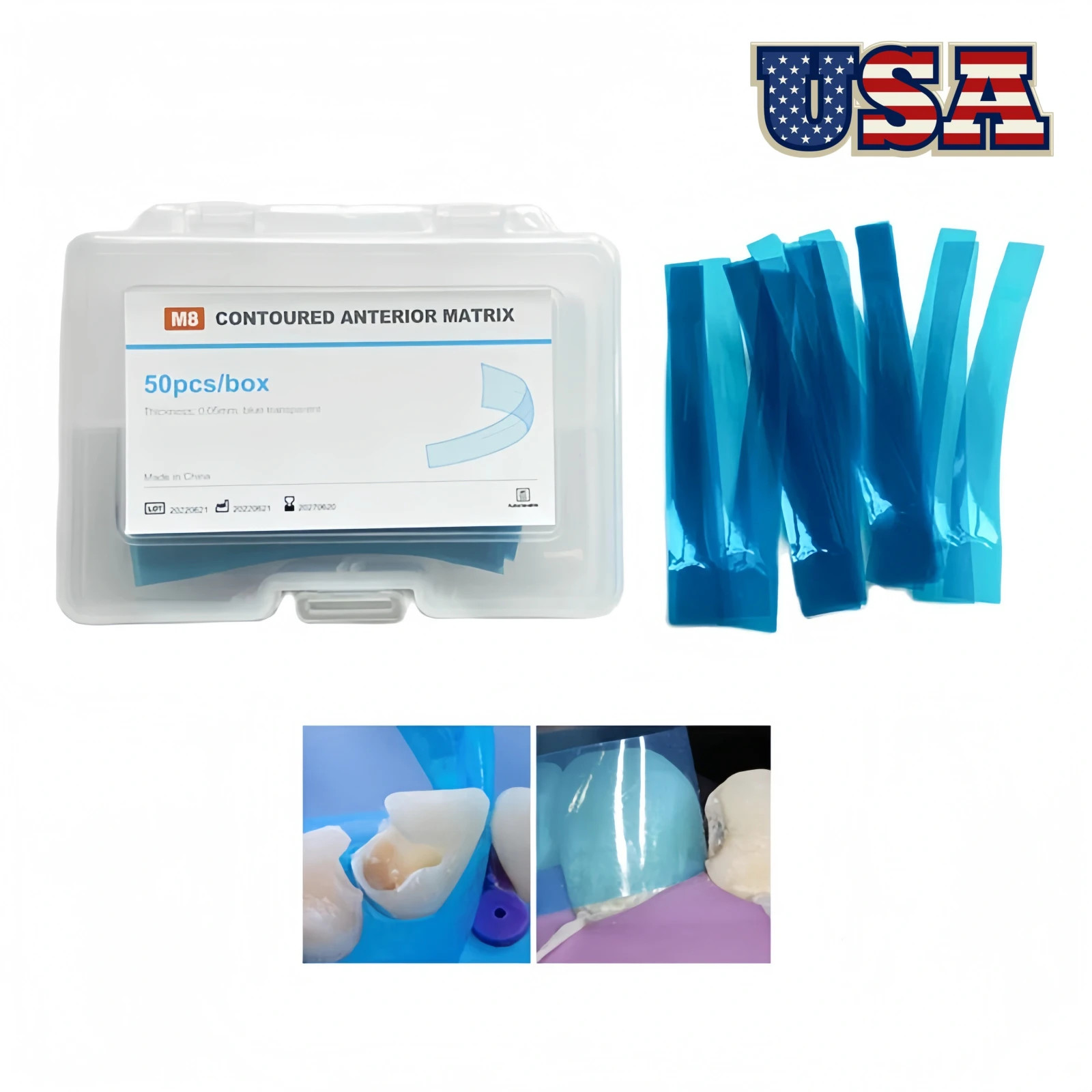 50x Dental Blue Strip M8 Contoured Anterior Matrix Restoration Matrices 0.05mm