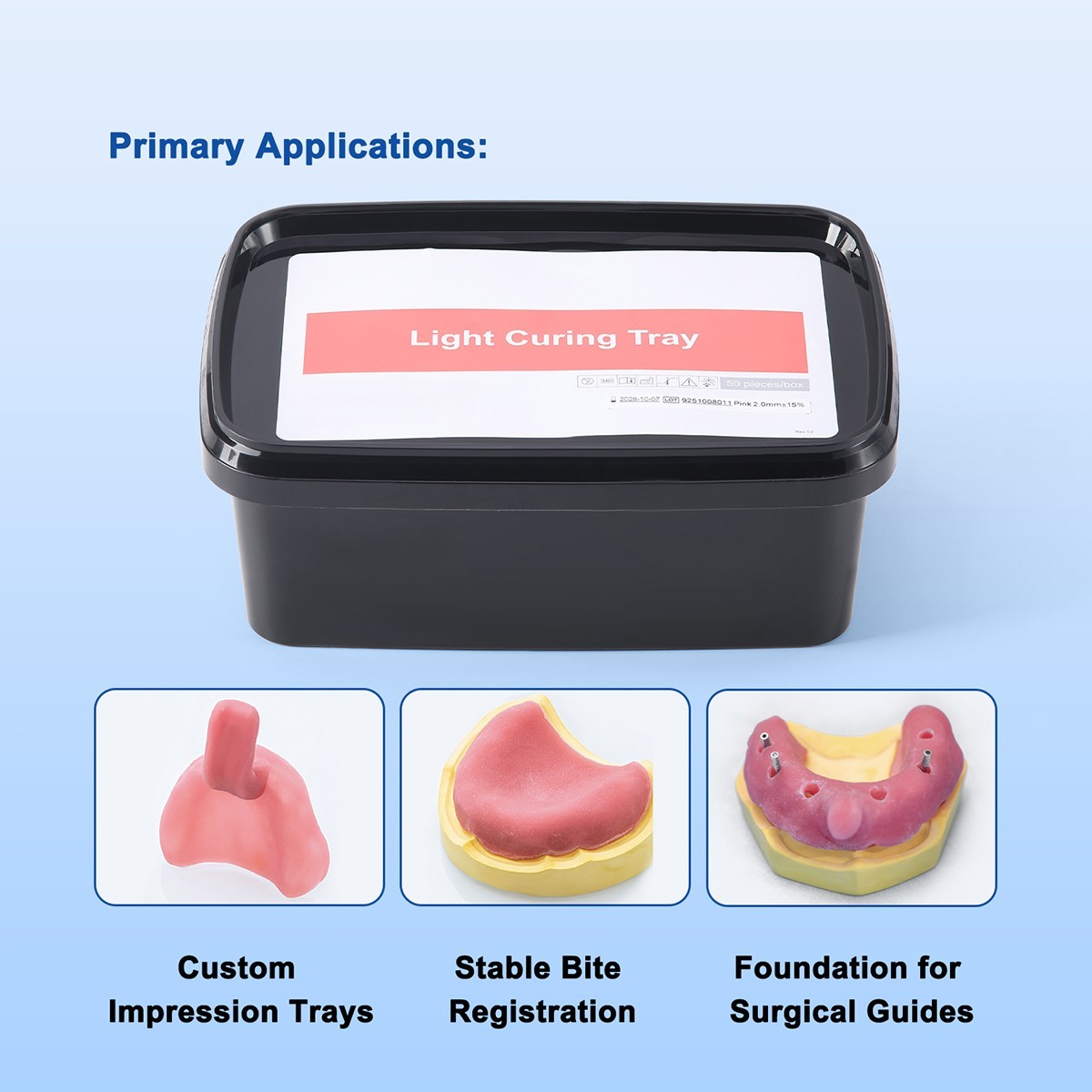 Dental Light Cure Custom Tray Material Pink Base Plates Implant 2mm 50 Pcs/Box