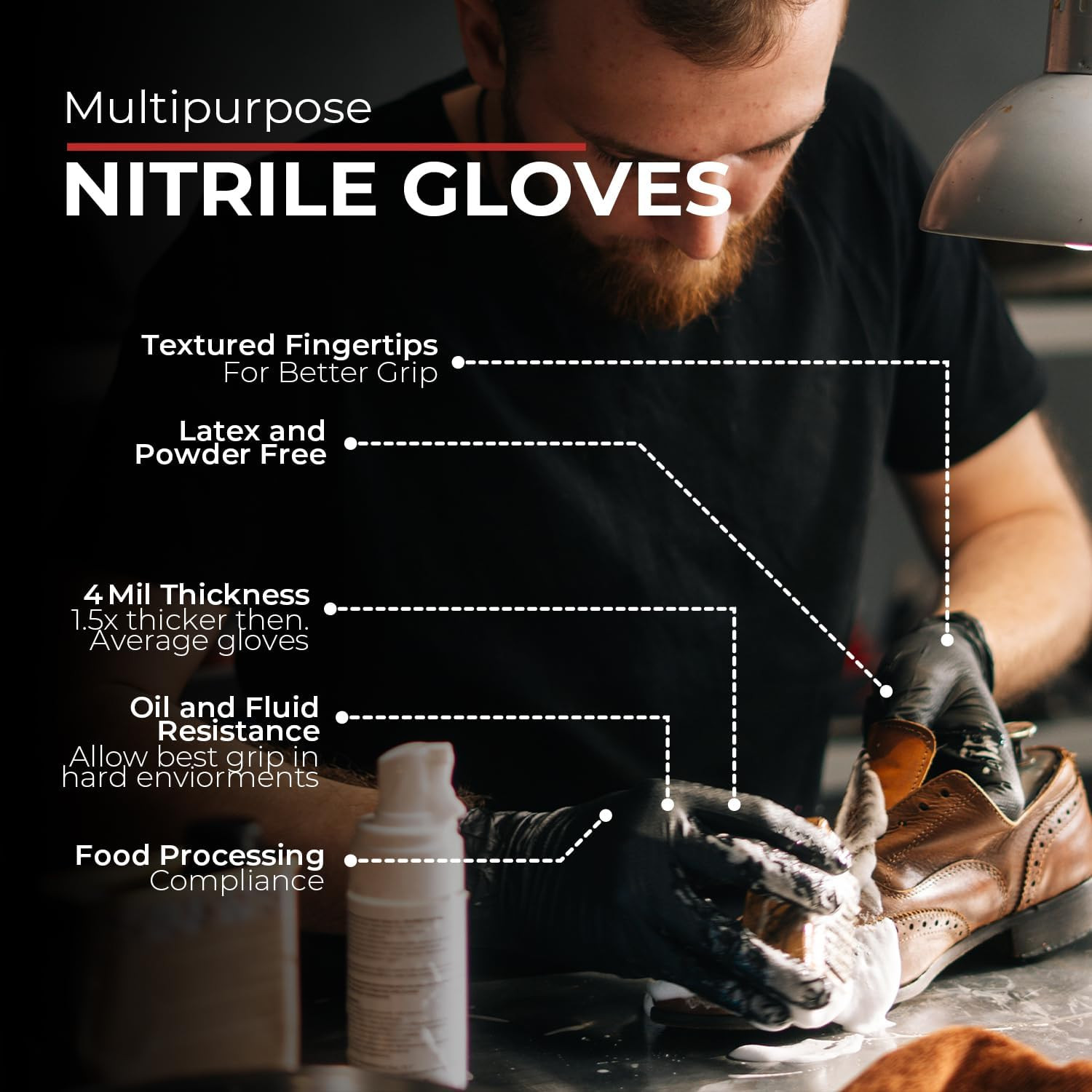 Black Nitrile Gloves Disposable Latex Free & Powder Free, 4 Mil Rubber Glove, Cl