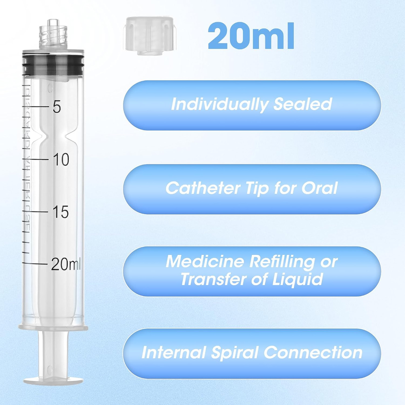 20ml Syringe with Cap, Luer Lock Liquid Transfer Syringes, 10 Pack, Clear Scale