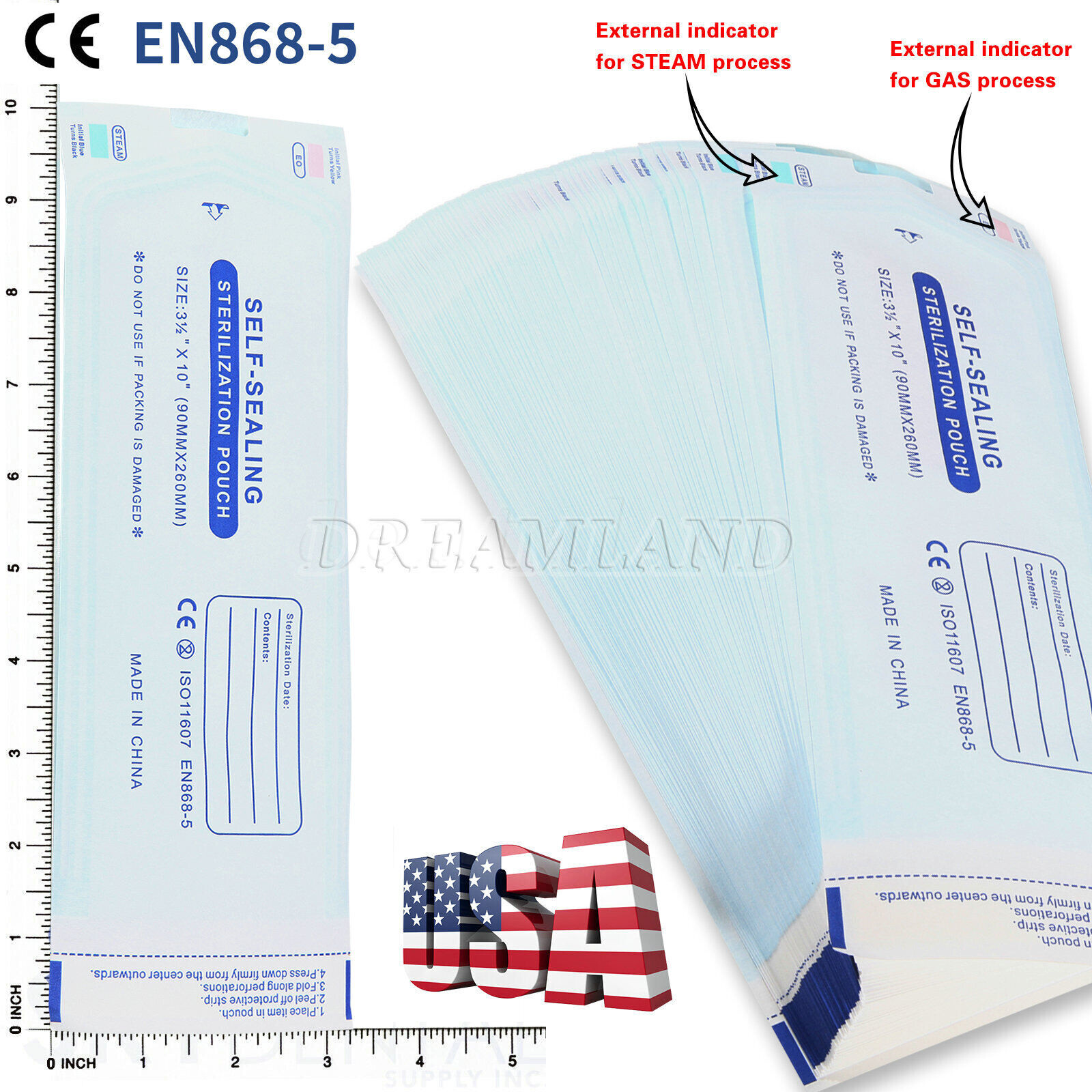 3-1/2″ x 10″ Dental Medical Self Seal Pouch Sterilization Bag Pouches USA