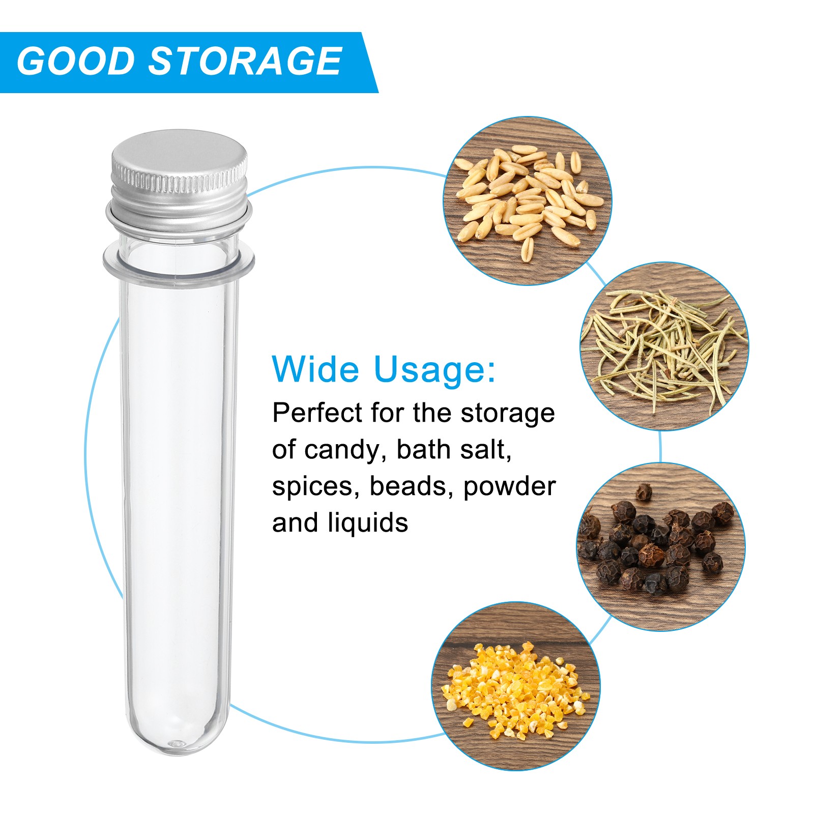 45ml Plastic Test Tubes with Screw Caps, 6Pcs 141x25mm Tubes, Silver Tone