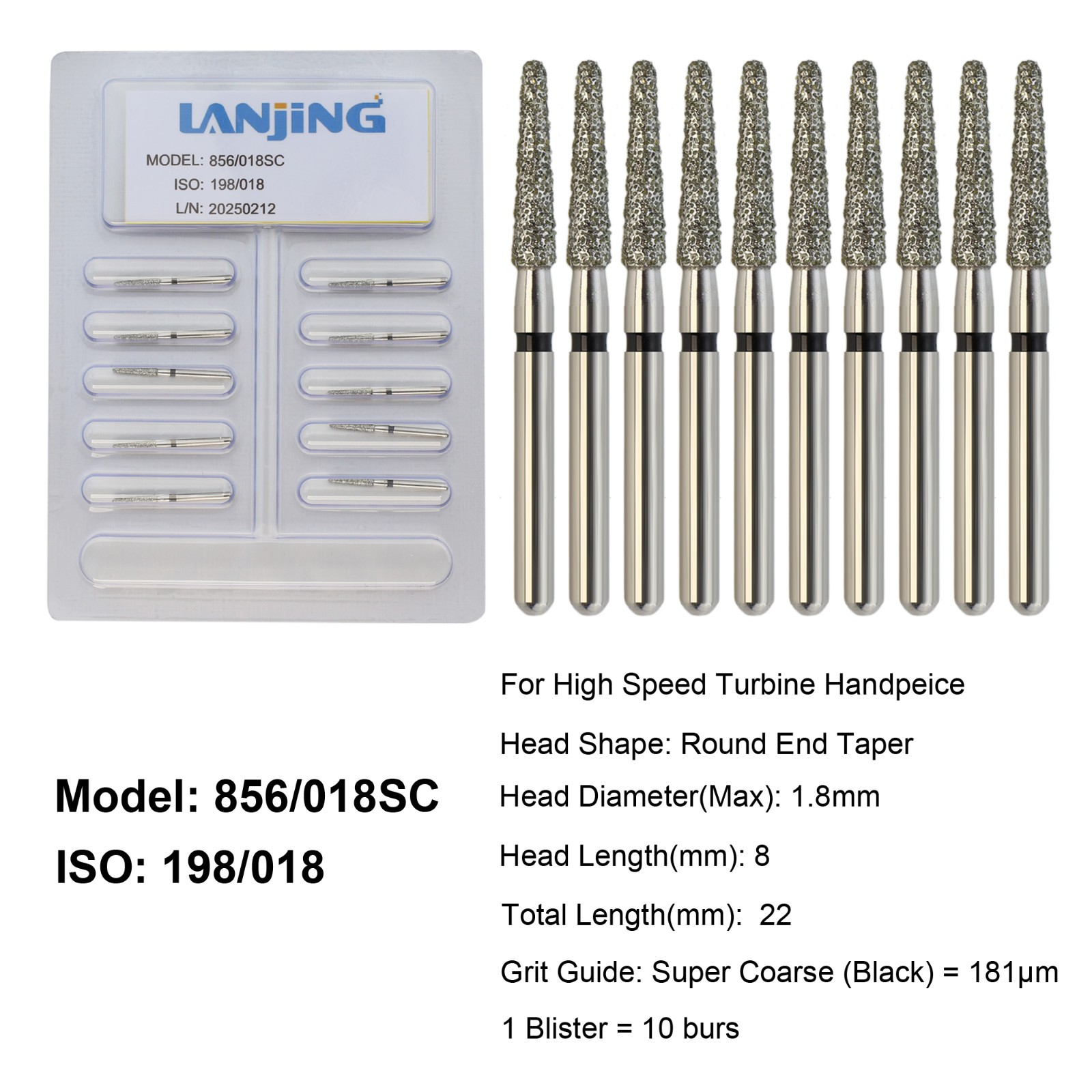 Dental Burs Diamond Burs Round End Taper Super Coarse Fine High Speed FG 856 850