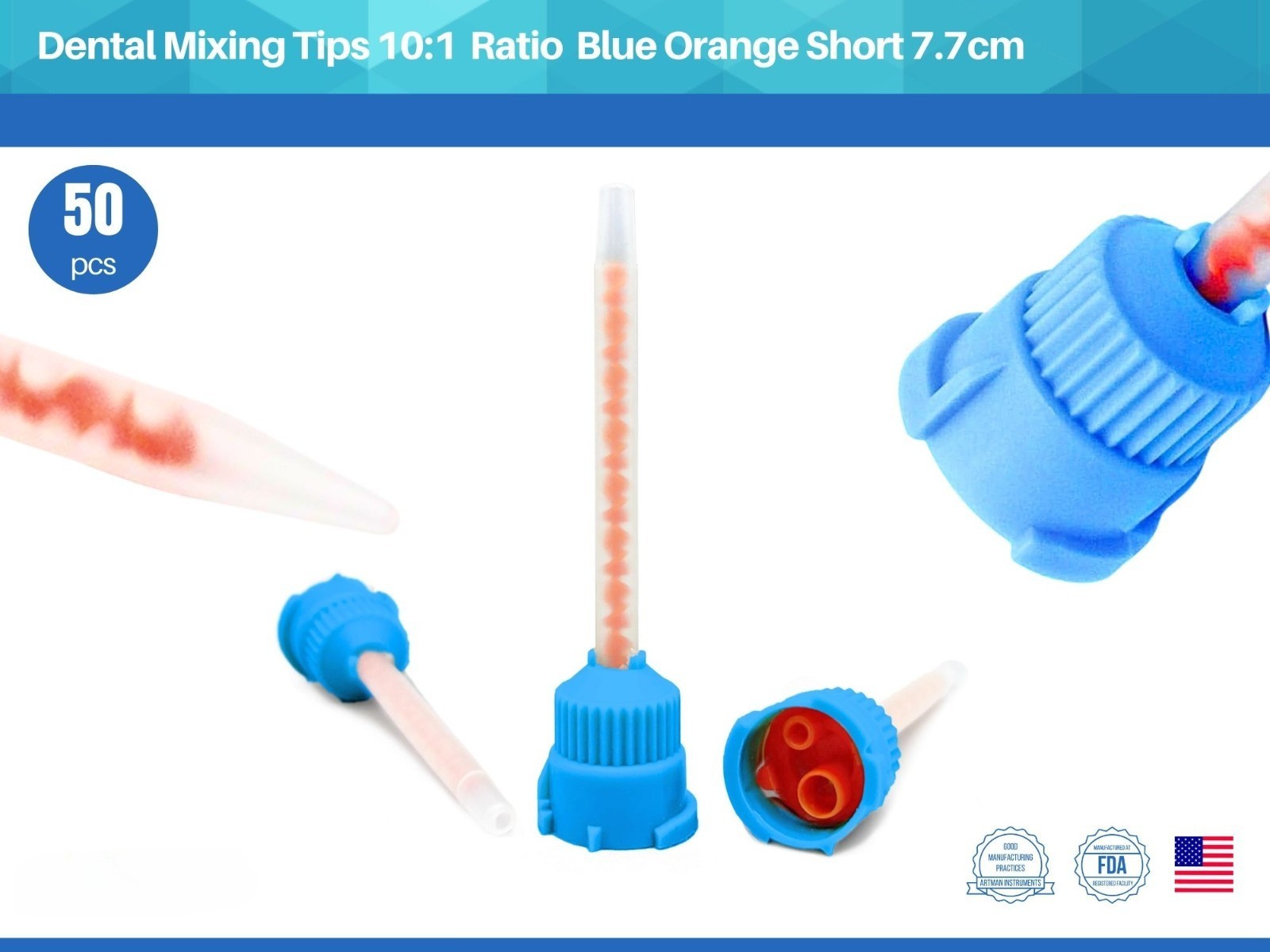 50 Pack Orange Mixing Tips Crown & Bridge Dental HP 10:1 Ratio US