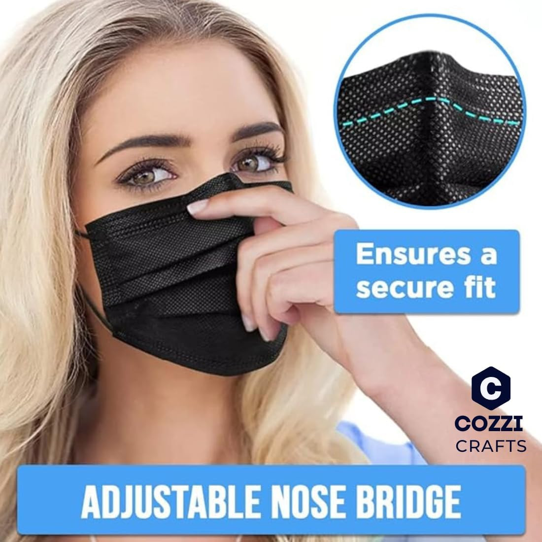 Black Face Masks, 3-Ply Black Masks Disposable 100 Pk (Premium Comfort Soft