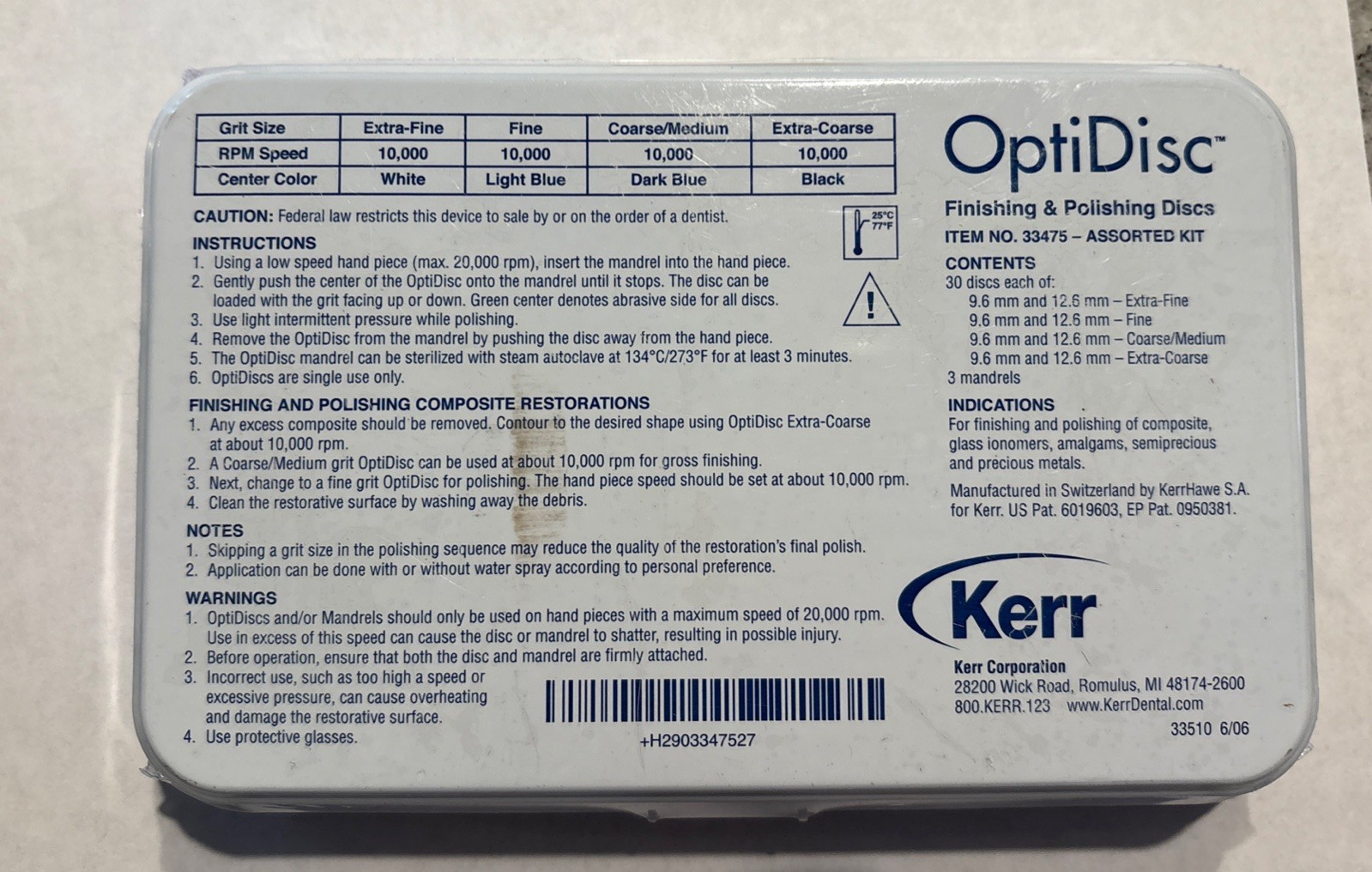 Kerr OptiDisc 240/Pk Assorted Kit #33475 (Never Opened Kit Covered in Plastic)