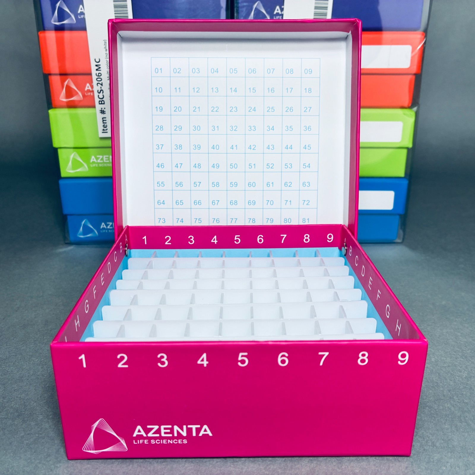 Azenta TruCool Hinged Lid 2 in CryoBox 81-Place Multi Colored Pack of 10 Boxes