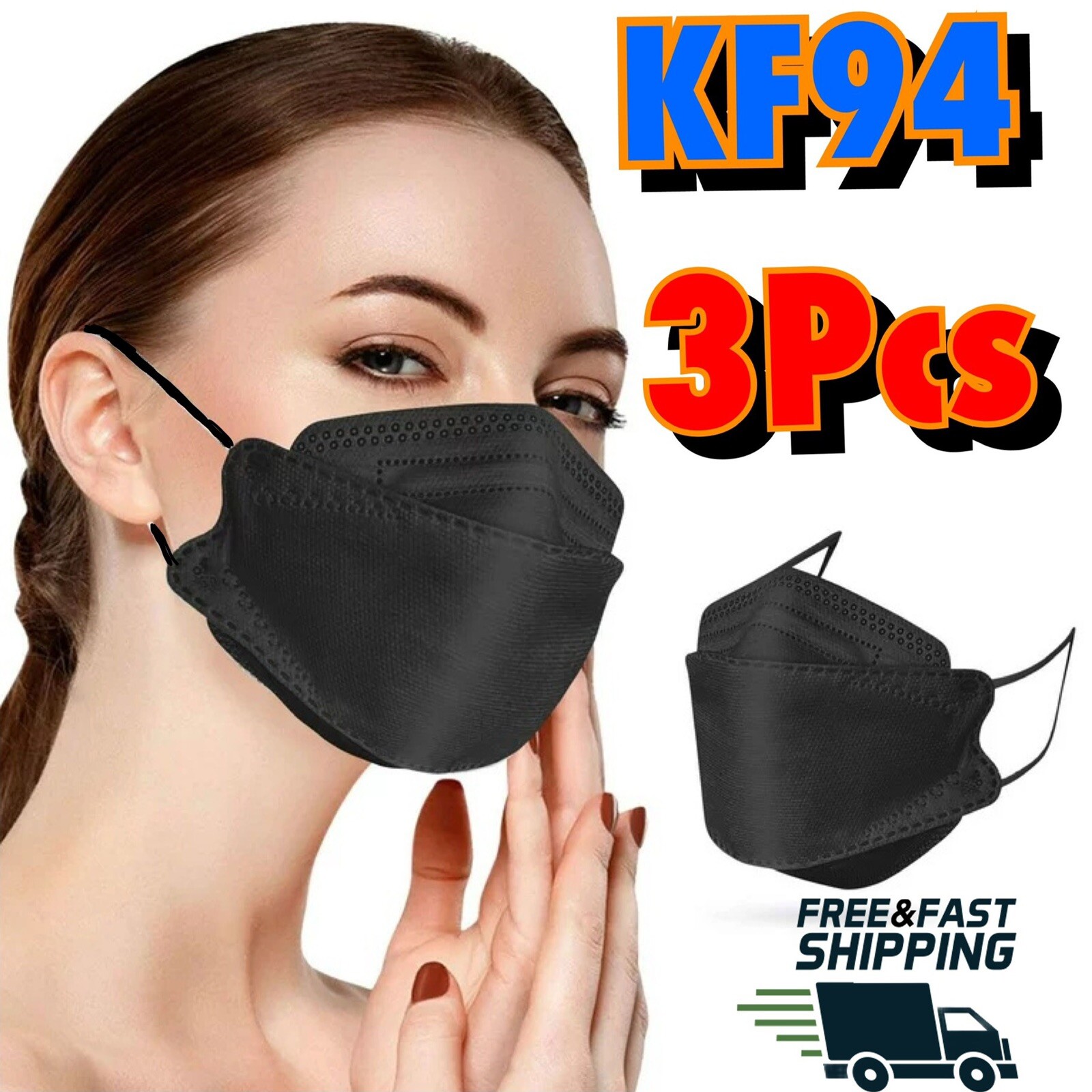 3Pcs KF94 Disposable Face Masks 4 Layers Filters 95%+ PFE & BFE