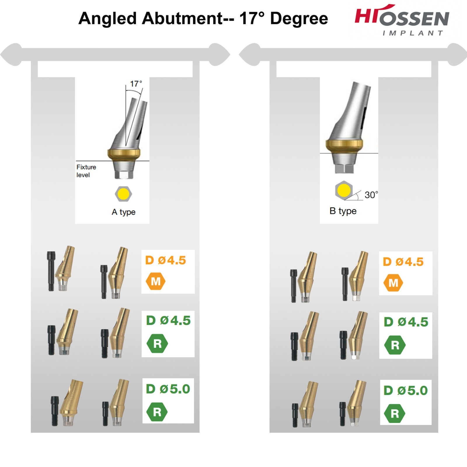 US 17° Dental Angled Anatomic Abutment Hiossen/Osstem TS Mini/Regular Platform