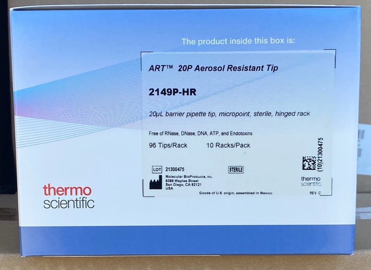 Thermo Scientific 2149P-HR ART 20P Barrier Pipette Tips Hinged Racks Full Case