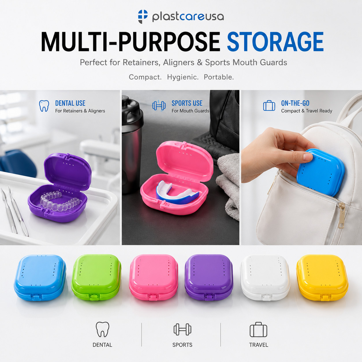 Sealed Assorted Dental Retainer Boxes Denture Case, Mouthguard Containers