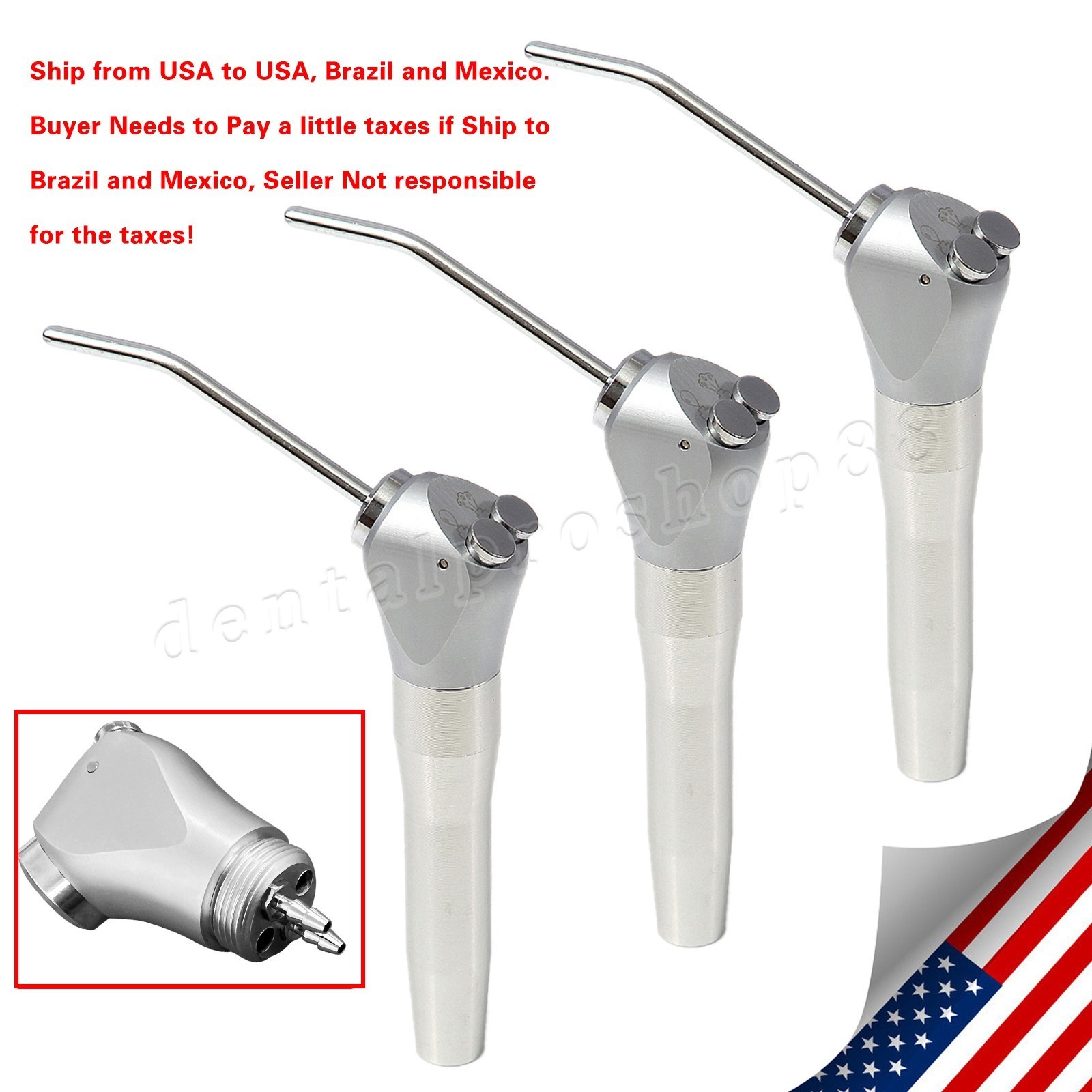 Dental 3 Way Air Water Syringe Triple Spray Handpiece with 2 Nozzles Tips Tubes