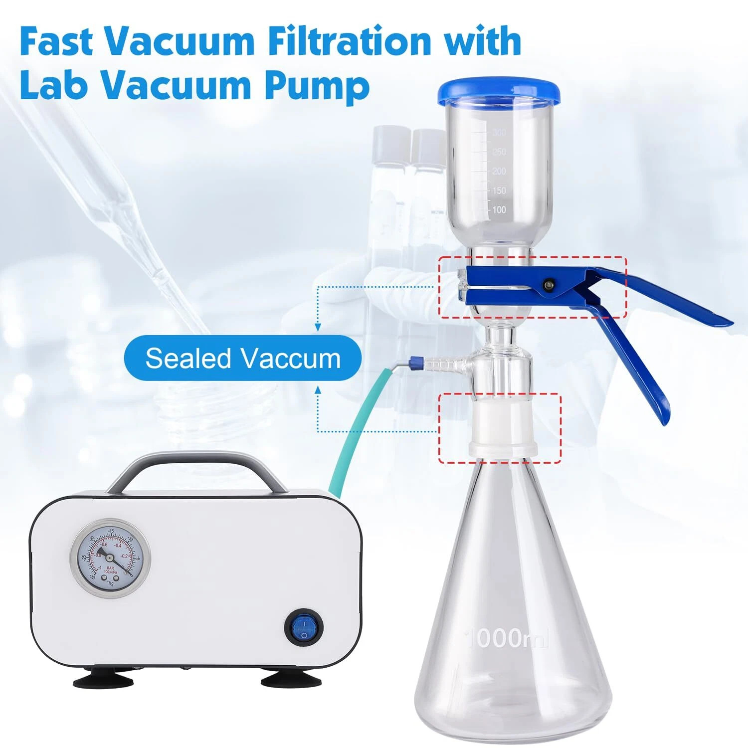 50L/min 180W Lab Vacuum Pump+1000mL Lab Suction Filtering Filtration Flask Glass