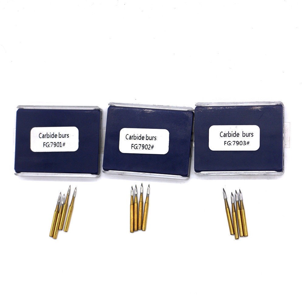 28 Type Dental Gold Tungsten Carbide Burs Trimming Finishing Friction Grip 1.6mm