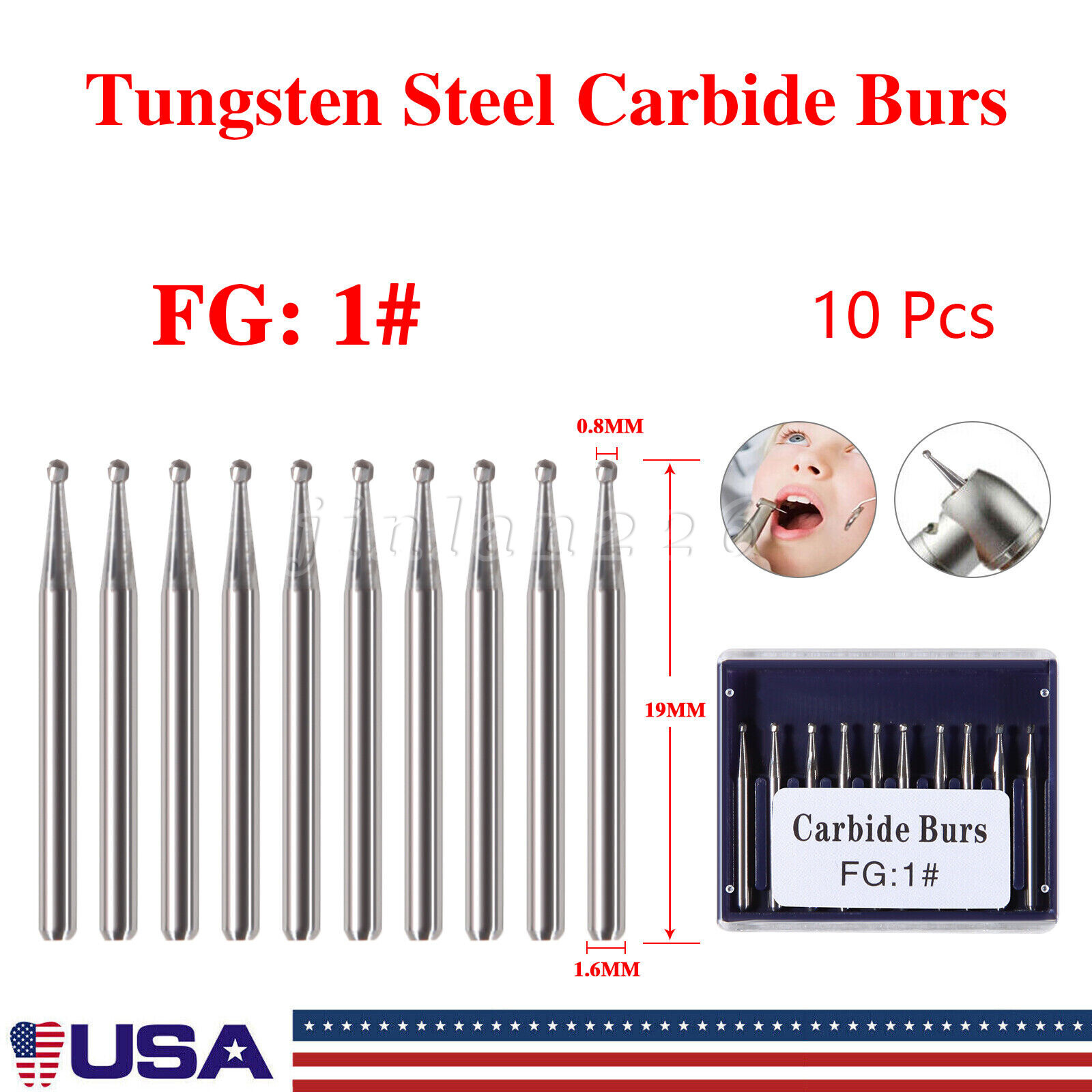10 pcs High Speed Carbide Dental Bur Burs Friction Inverted Cone