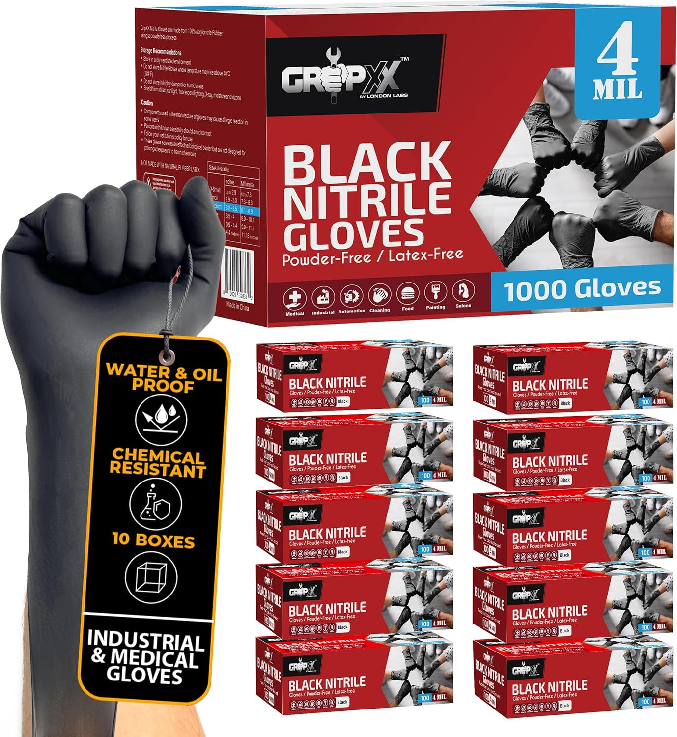 Black Nitrile Gloves Disposable Latex Free & Powder Free, 4 Mil Rubber Glove, Cl