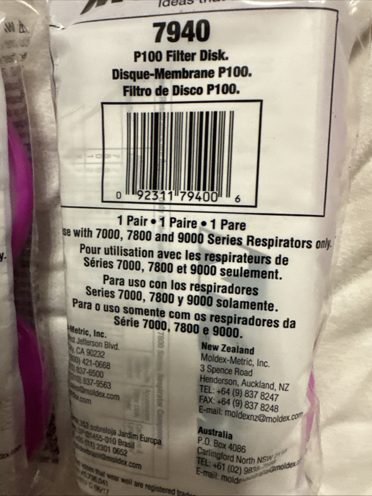 4 Packs Of 2! (8) Moldex 7940 Filter, Bayonet, P100, Magenta, 2 Pk, Niosh