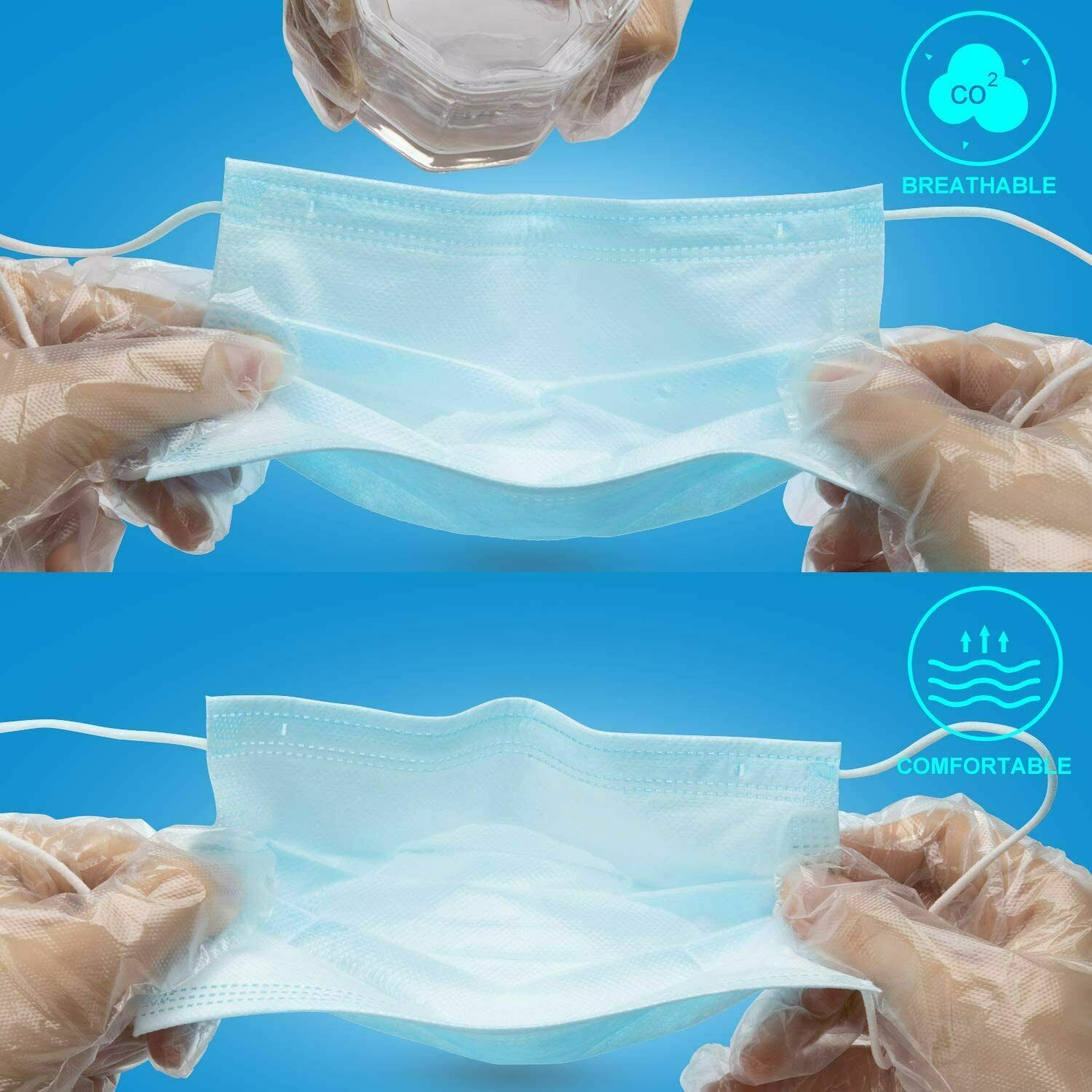 10/50/100 3 Ply Disposable Face Mask Protective Ear Loop Non Medical Mouth USA