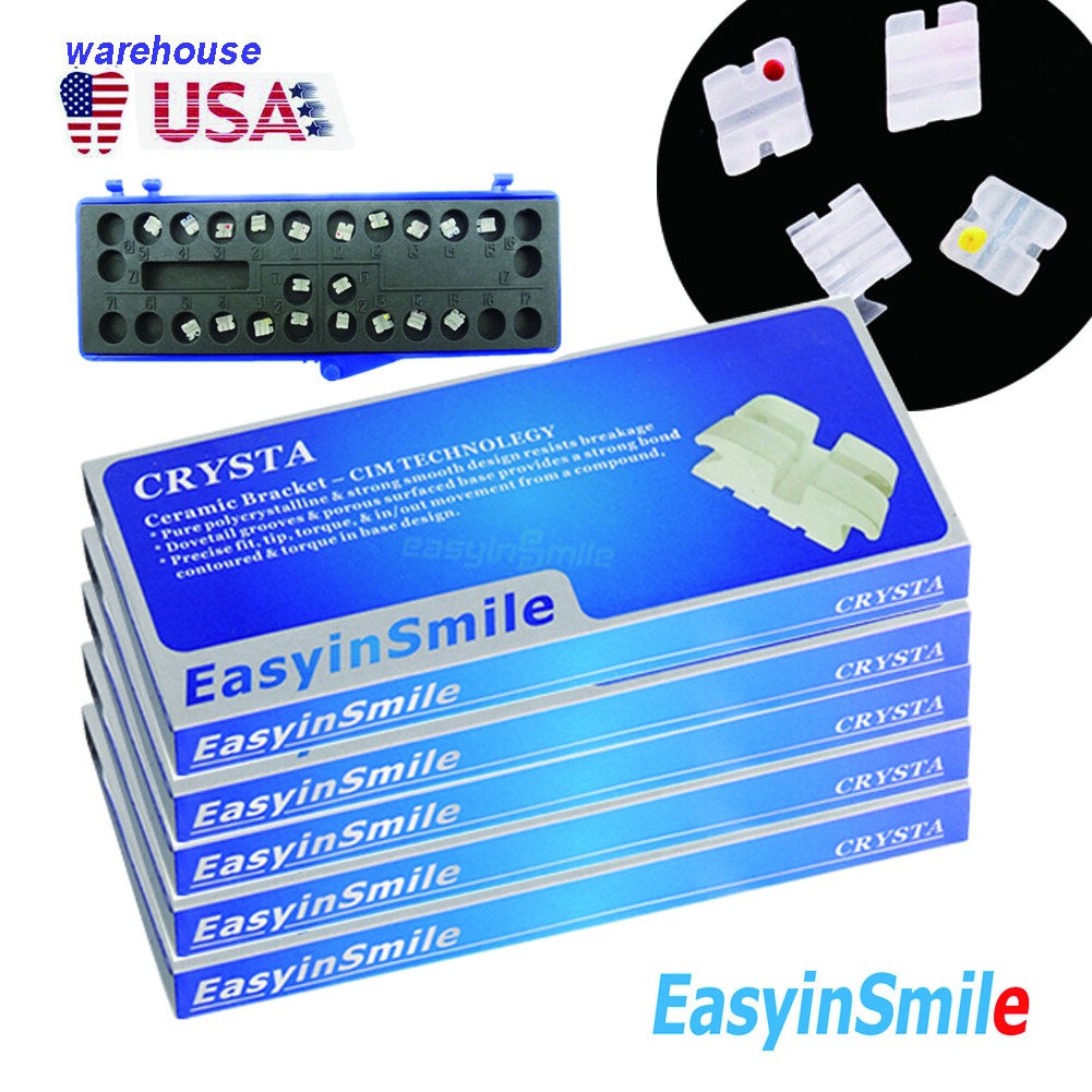 5Kits Dental Orthodontic Brackets Ceramic Clear Mesh Base ROTH 345 Hook 022