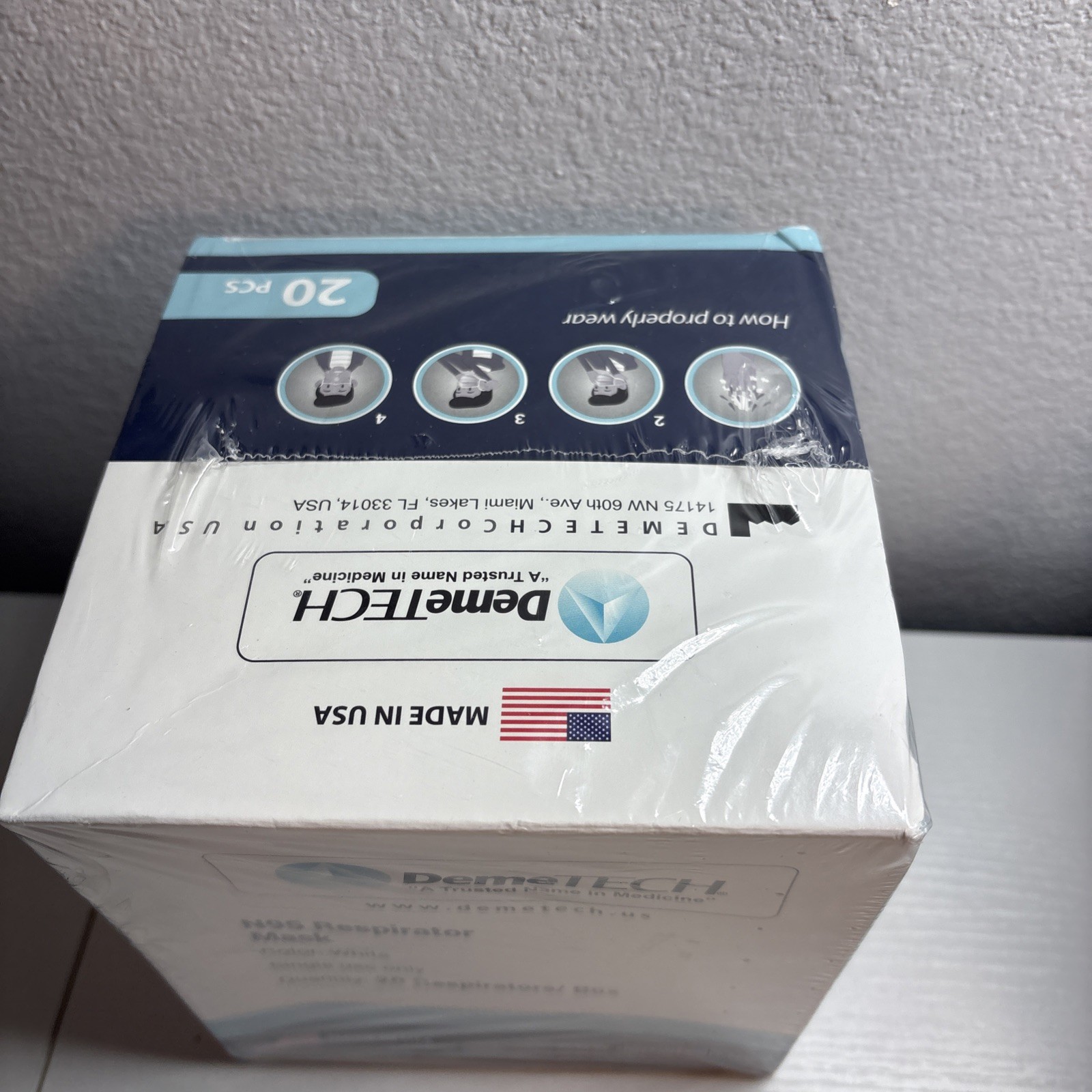 DEMETECH N95 Respirator Face Mask, NIOSH Approved, Made in the USA, Pack of 20